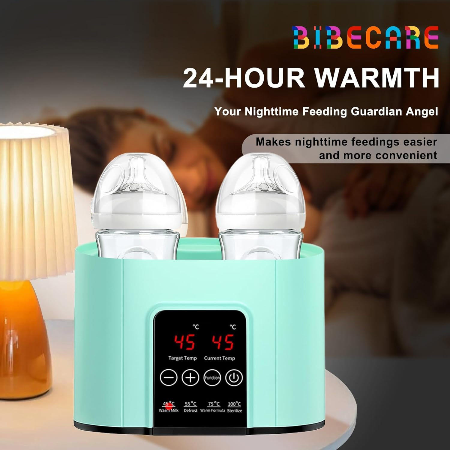 Multifunction Baby Bottle Warmer with Accurate Temperature Control, Constant Heat Milk Warmer for Breast Milk & Formula, Adjustable Heating, Easy & Safe to Use - Green Black image number 3