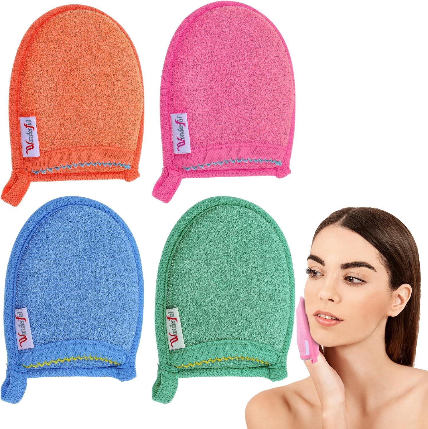 Ptwola 4 Pcs Exfoliating Facial Scrubber Mitt Face Cleanser Wash Mittens Exfoliator Deep Face Cleaning Polishing Gloves Body Skin Dead Dry Remover Pad Tool for Men Women Bath Shower Spa Skincare image number 1