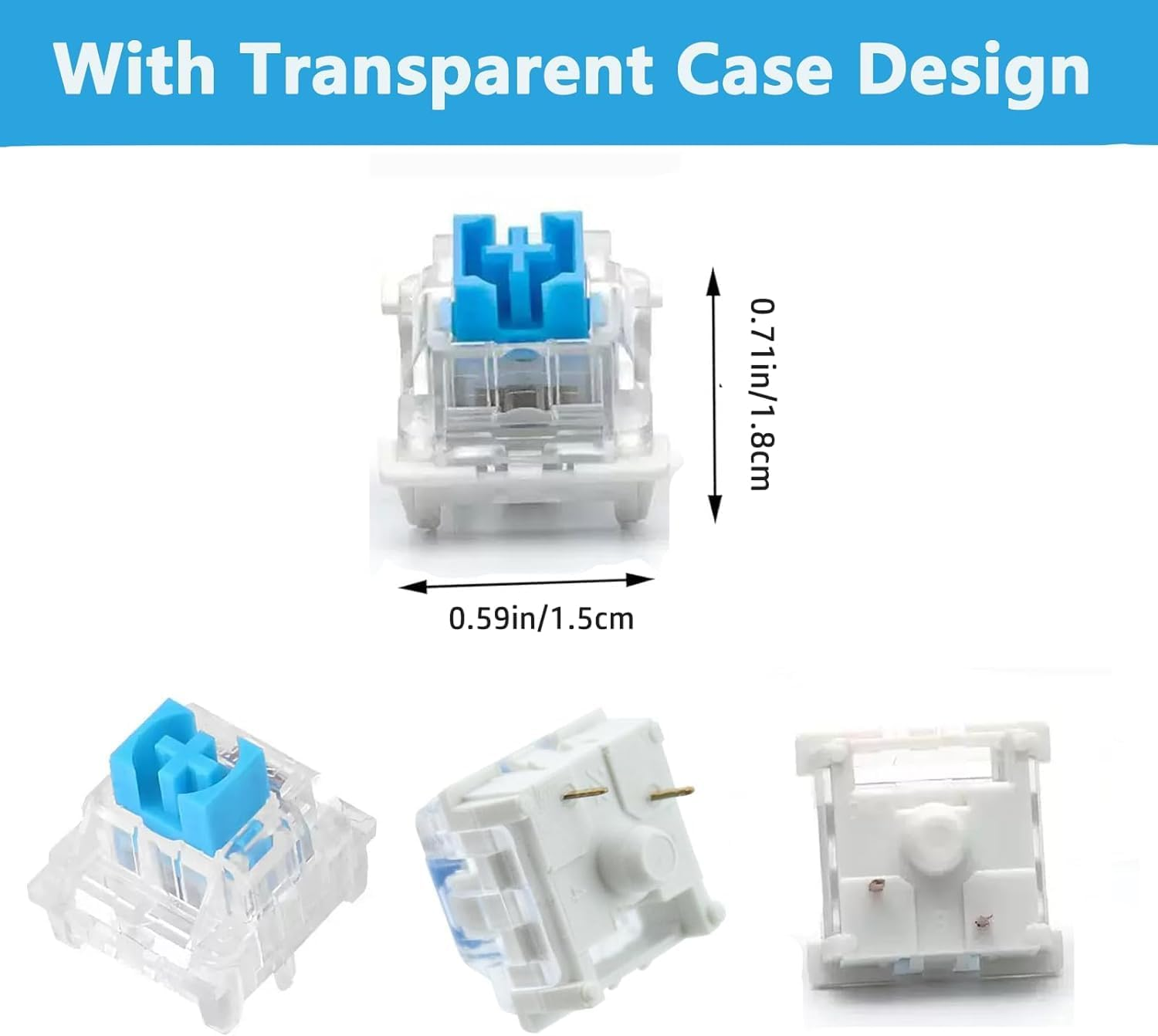 Mechanical Keyboard Switches - 108 Pcs Blue Clicky Switch Set, Hot-Swappable 3-Pin with Pins, Dustproof Keys for DIY & Custom Gaming Keyboard Builds