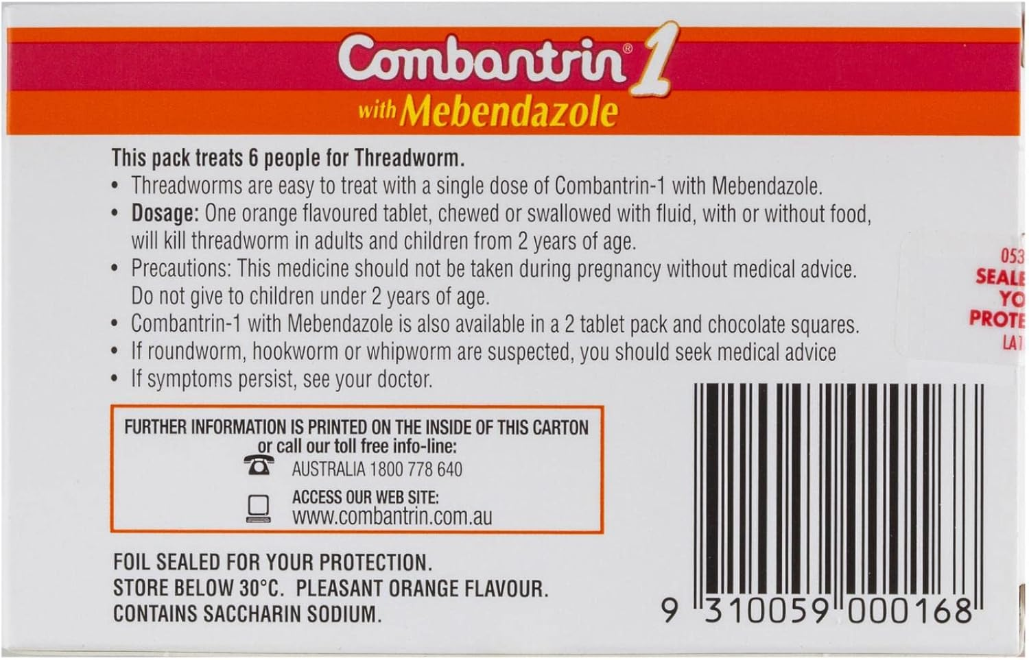 Combantrin 1 Tablets, 6 Count (Pack of 1) image number 1