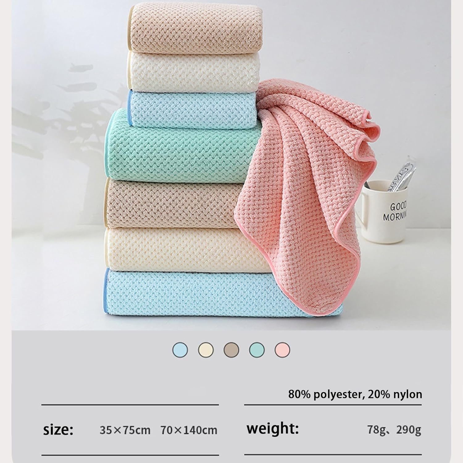 2 PCS Soft Coral Fleece Towel Set for Home Use, 2 Pack Face Wash Hair Dry Quick-Drying Unisex Solid Color Towels, Pineapple Grid Yellow + Pineapple Grid Pink, Durable and Absorbent image number 3