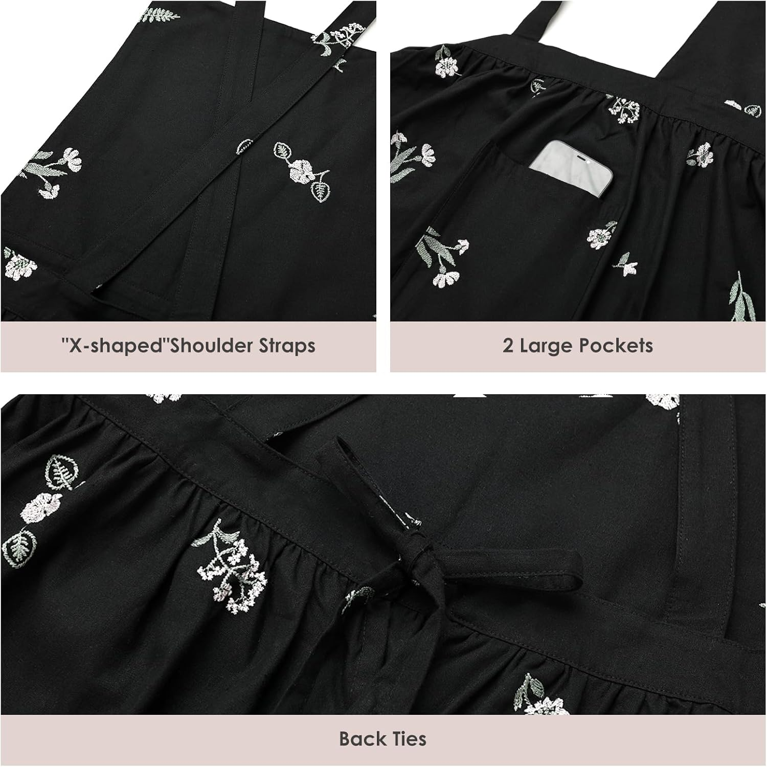 Surblue Cross Back Aprons for Women with Pockets Cute Japanese Cotton Kitchen Aprons Waterproof Pinafore Dress for Painting Cleaning Cooking Gardening image number 3