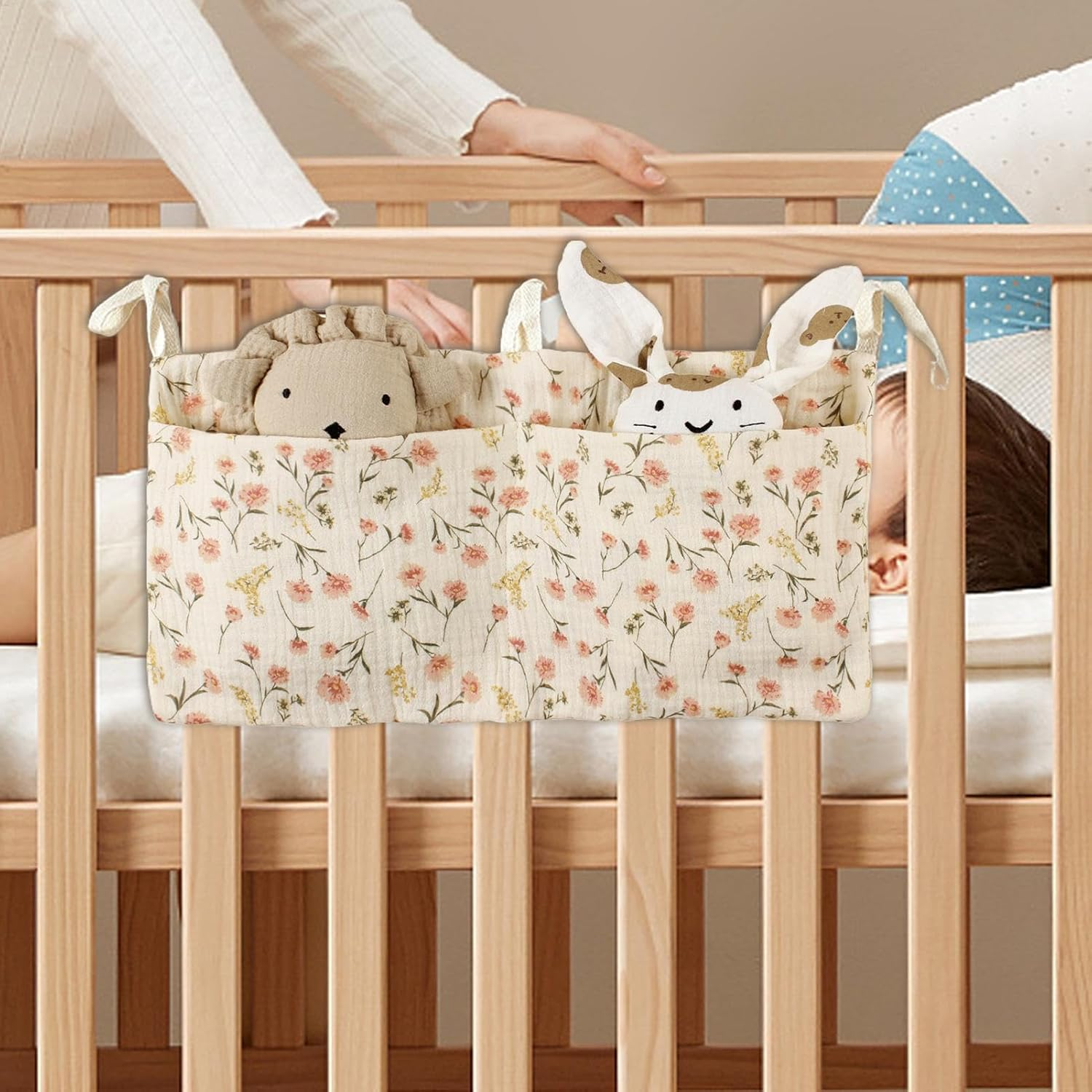 Baby Bedside Bag | Crib Organizer for Crib,Dormitory Bed Bunk Organizing Bag, 2 Pockets Crib Accessories for Baby Cribs and Toys image number 4