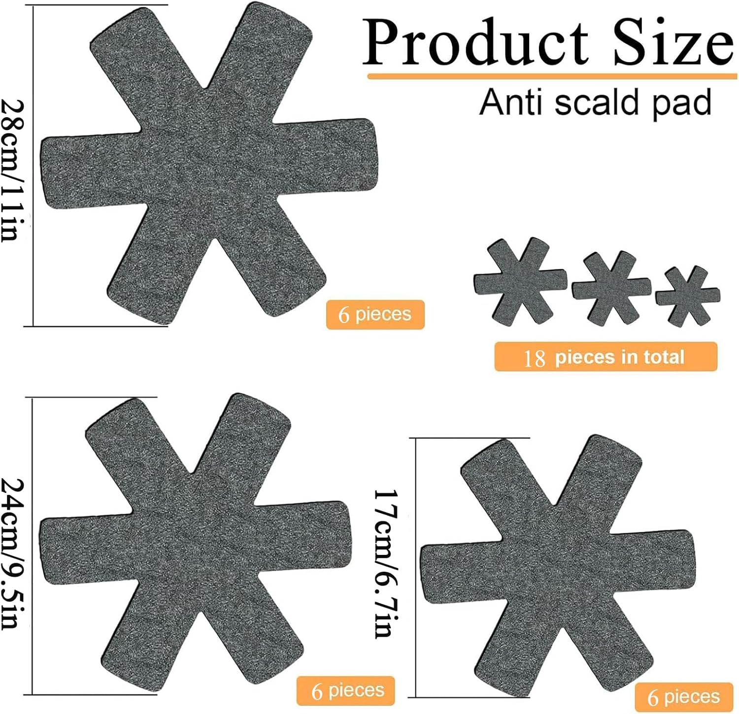 Pan Protectors, Pack of 18 Pan Protectors, Stacking Protection, Grey Felt Mats in 3 Sizes, 28 Cm/24 Cm/17 Cm, Pot Protectors for Kitchen Utensils, Pan Protector, Felt, Ideal for Camping and Household image number 1