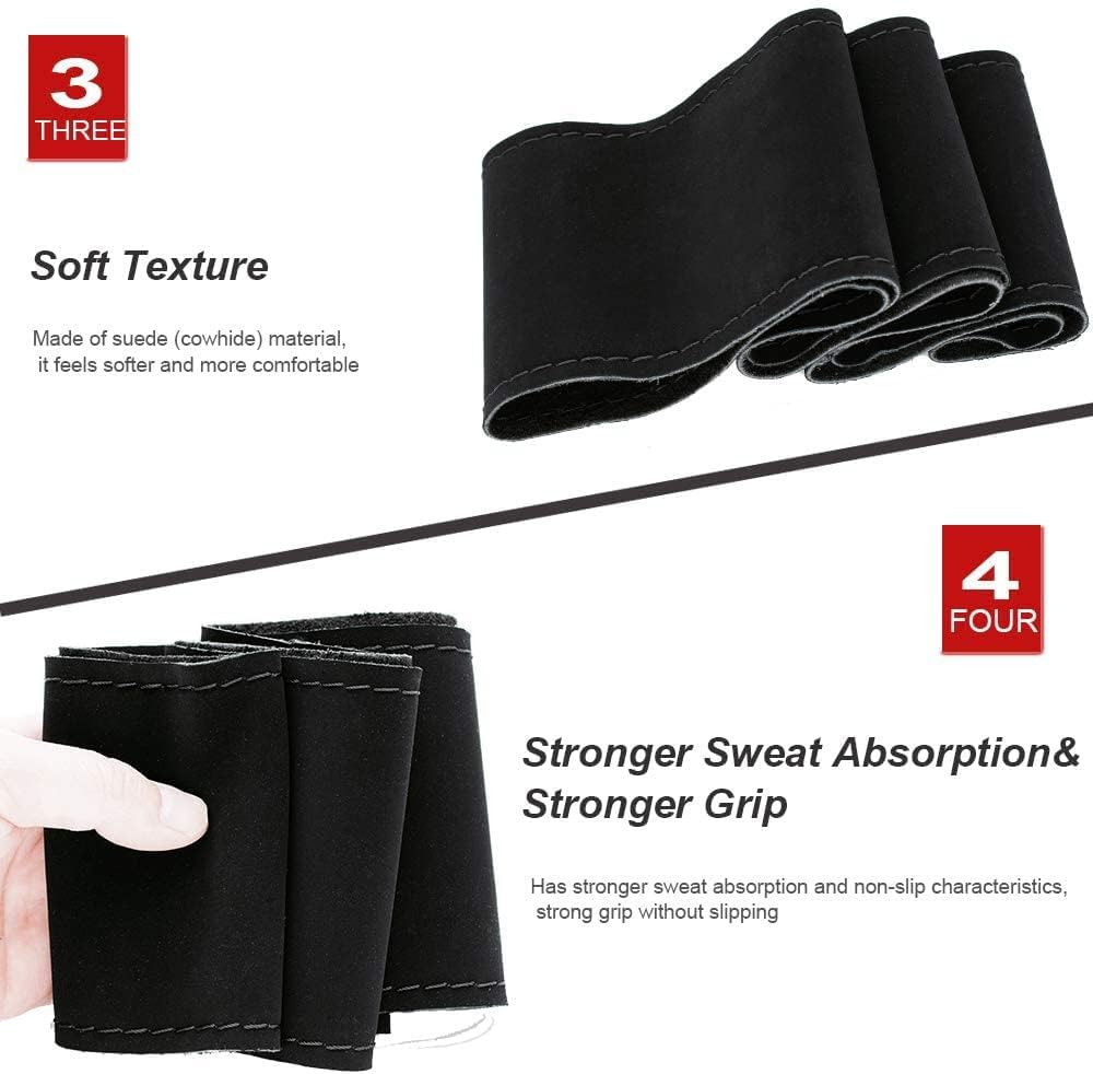 AUTOXBERT 38Cm/15 Suede Leather Non-Slip Steering Wheel Cover DIY Hand Sewing Cowhide Leather Skidproof Car Protector with Needle Thread image number 2