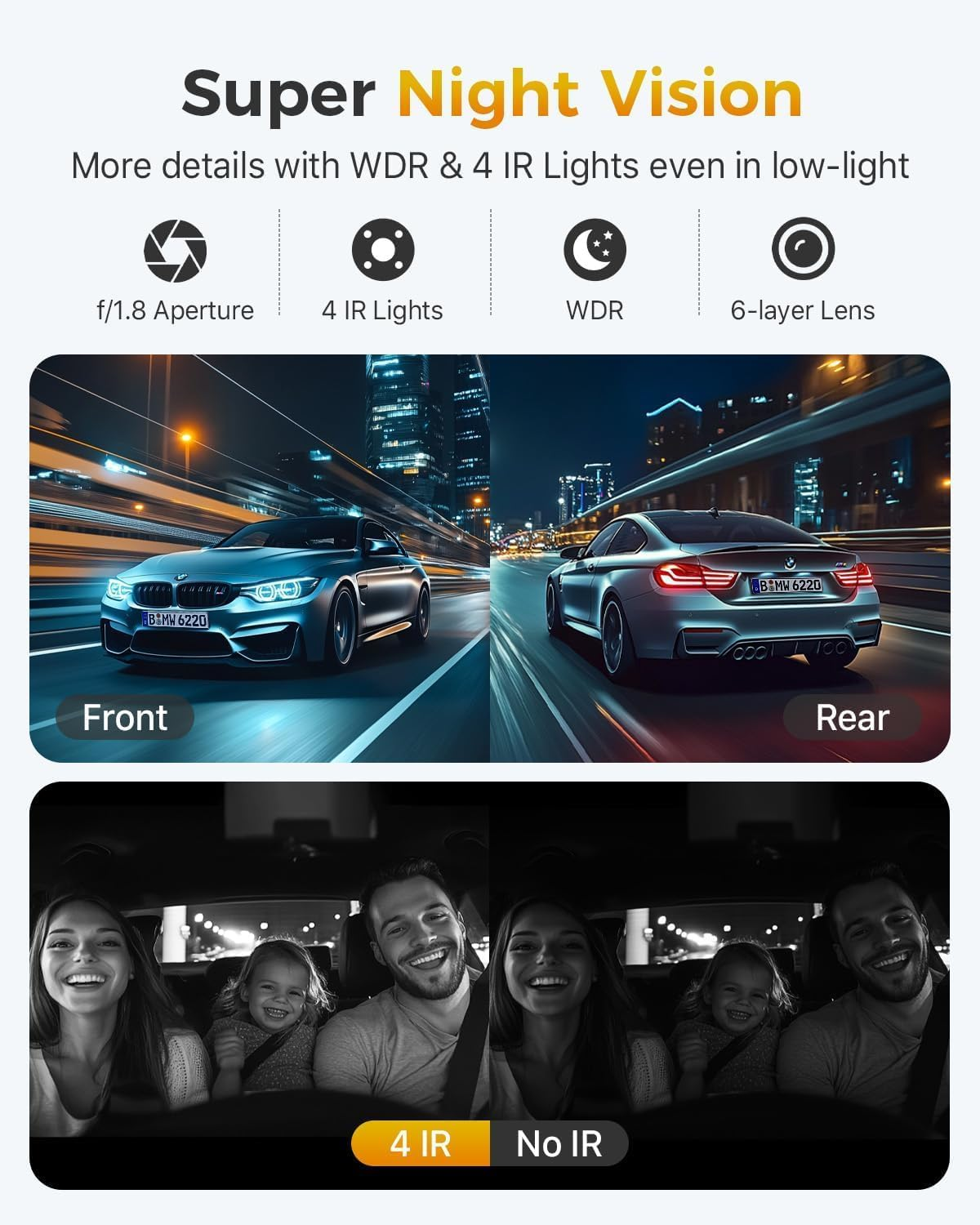GKU 4K 3 Channel Dash Cam, 5.8Ghz Wifi Built-In GPS, 4K+1080P+1080P Dash Cam Front and Rear Inside, 64GB Card Inserted, 24H Park Mode, Triple Car Camera 3 Inch Screen image number 1