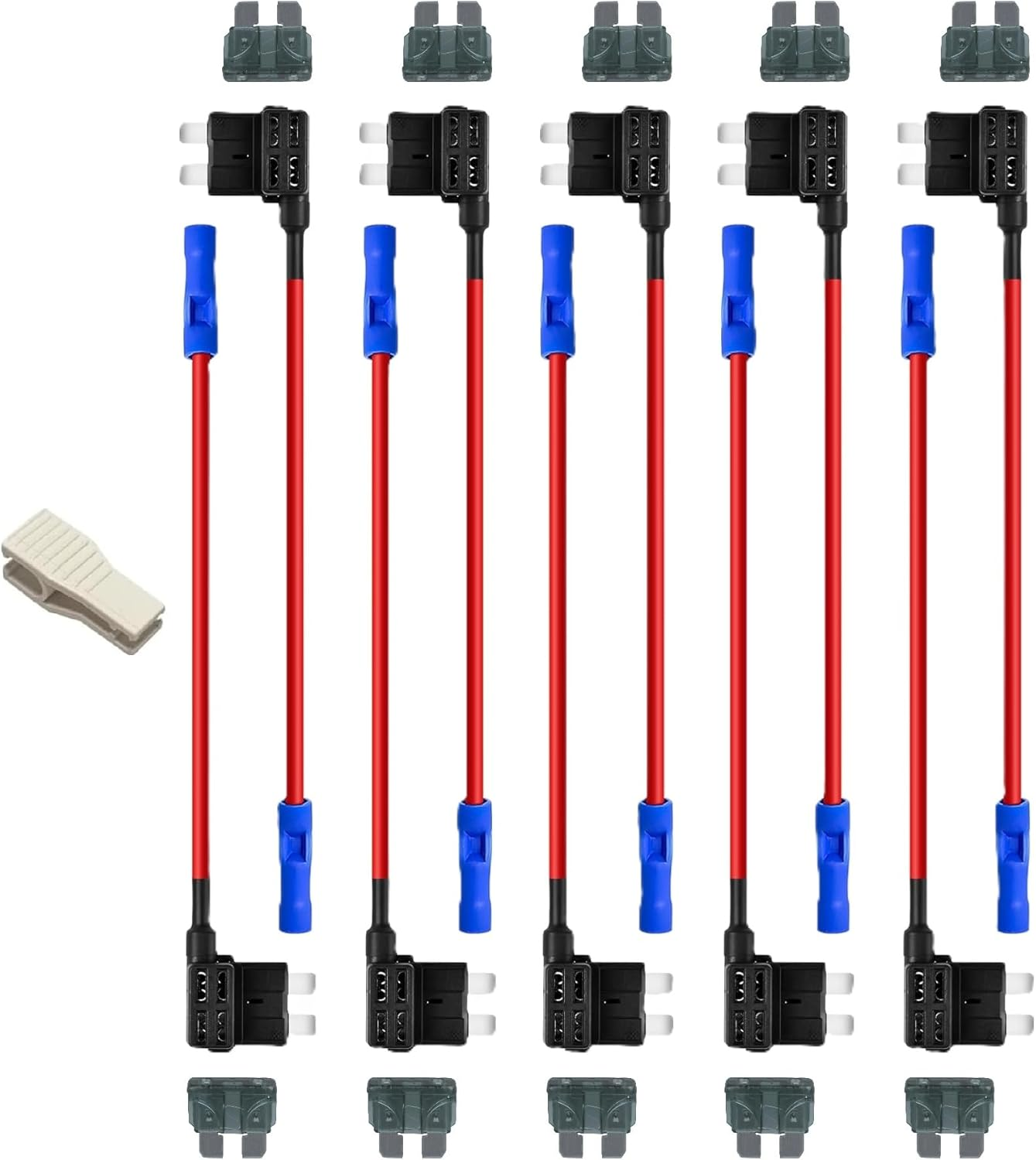 5 Pack Standard Fuse Tap Kit &ndash; 16AWG Add-A-Circuit Fuse Holders with Blue Terminals &ndash; APR/ATC/ATS Standard Blade Adapter for Car, Ute, SUV, 4WD, 12V Accessory Wiring (5, 1AMP) image number 1