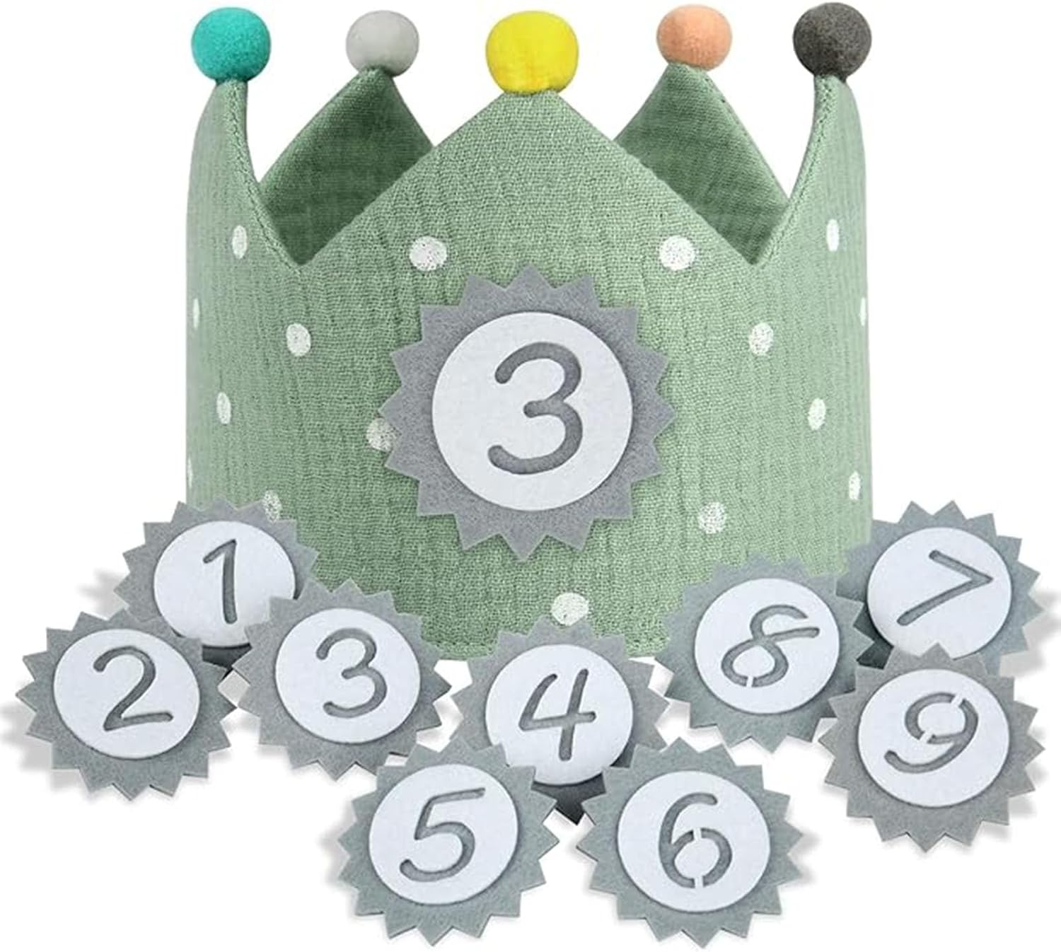 Children'S Birthday Crown with Numbers, Fabric Birthday Crown for Boys Girls with Interchangeable Numbers from 0-9, Reusable Kids Toddler Birth Hat, Birthday Party Decorations (Green) image number 4