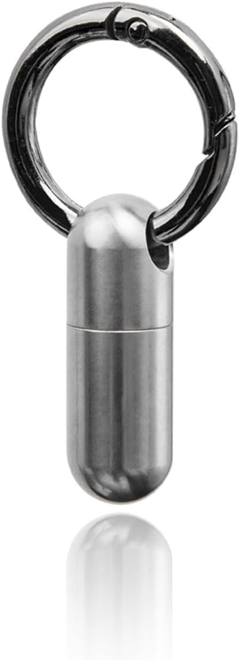 Keychain Pill Box Organiser, Waterproof Pill Holder with Multi-Compartments, Portable Pill Container for Travel Pocket Purse, Small EDC Pill Case with Carabiner Clip for Outdoor/Daily/Emergency (Stainless Steel with Carabiner Clip)