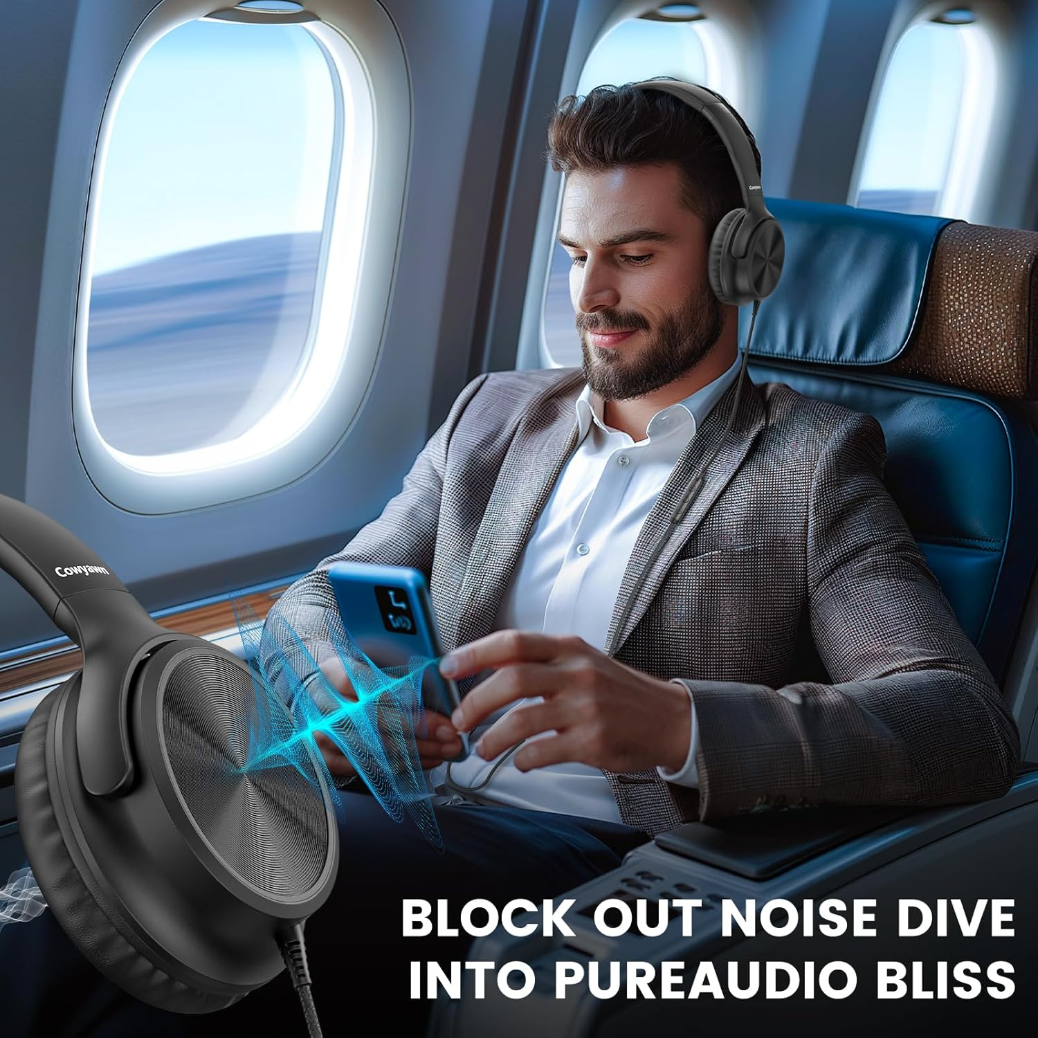 Cowyawn USB C Headphones Wired, over Ear Headphones with Microphone, Volume Control, HD Stereo Sound, Foldable Lightweight Headphones for Adult/Teens/Chromebooks/Laptop/Computer/Tablets/Travel (Black)