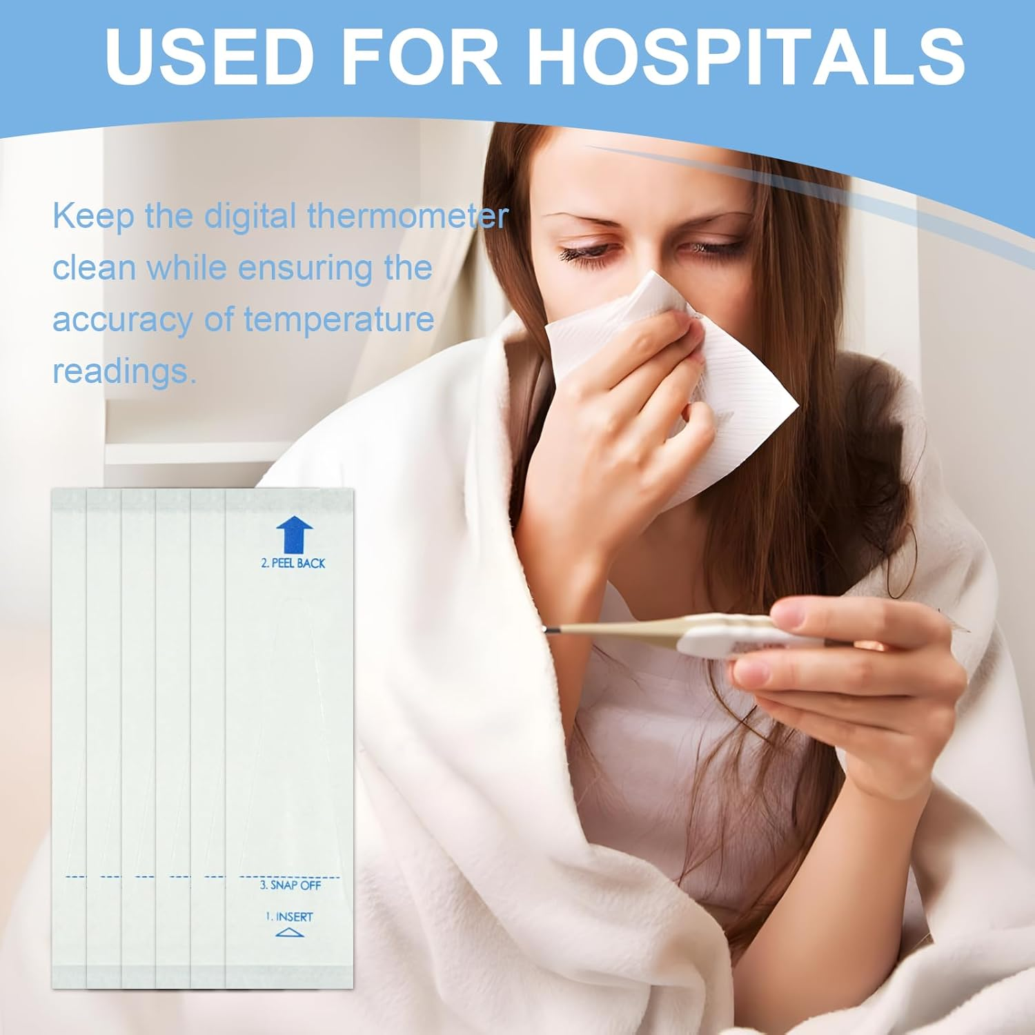 200 Pcs Disposable Protective Covers Sleeves for Home Thermometer, Oral Thermometer Sleeve, Safe Digital Thermometer Probe Cover Flexible, Hygienic Professional for Home (White)