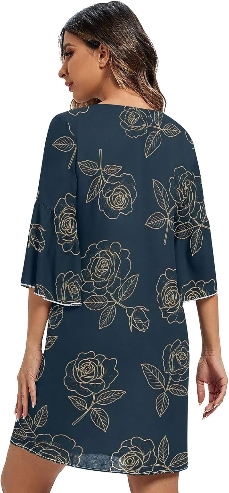 Elegant Rose Gold Navy Short Summer Dress Printed Line Maternity Dress image number 2