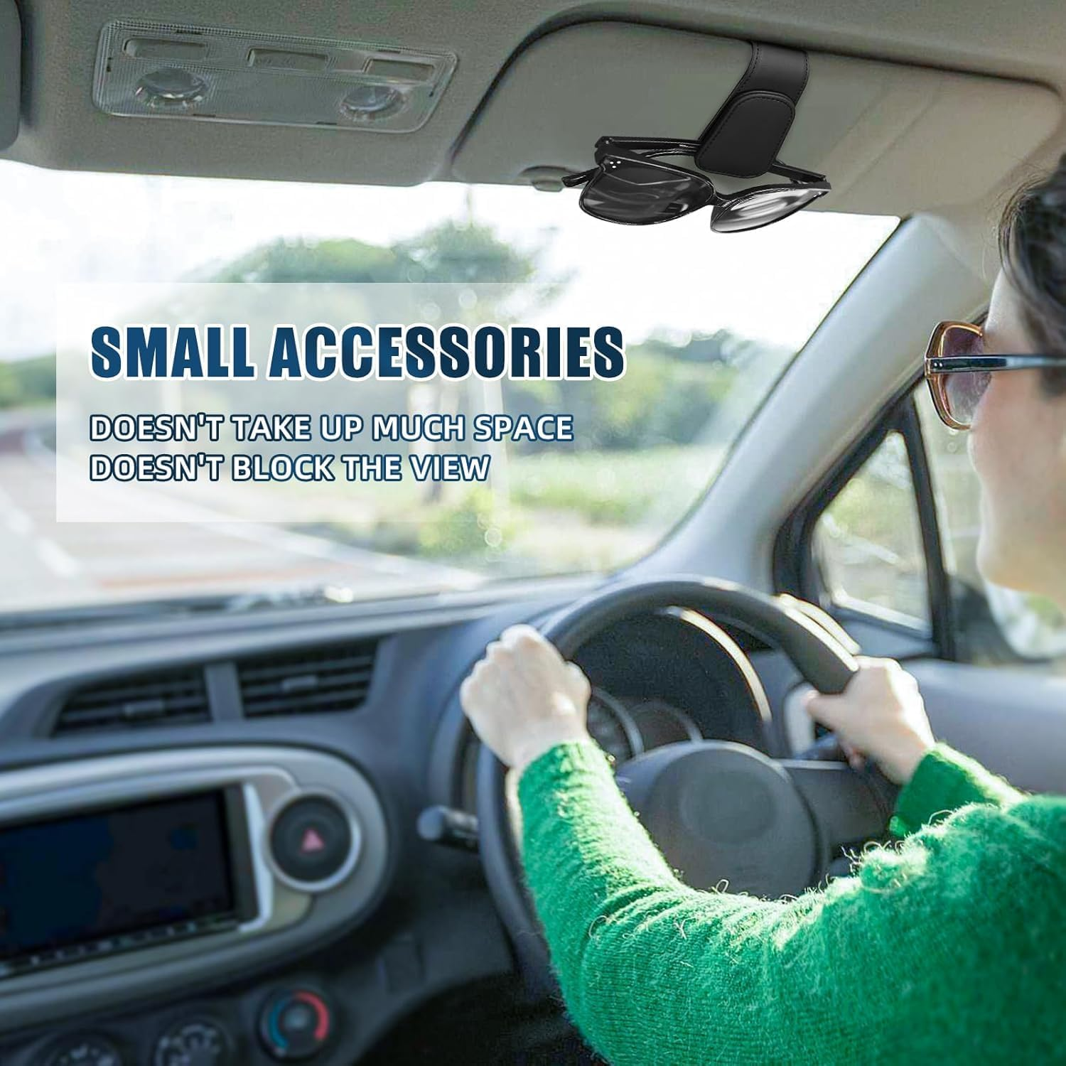 2PCS Sunglasses Holder for Car Visor, Magnetic Leather Sun Glasses Organizer, Ticket Card Cash Organizer, Auto Interior Accessories for Universal Car Sun Visor (Black) image number 4