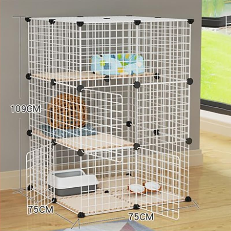 AUKO DIY Cat Cage, Detachable Metal Wire Large Kitten Enclosure with Ladder, Indoor Outdoor Kennels Playpen, Crate Large Exercise Place (White 75X109X75Cm) image number 4