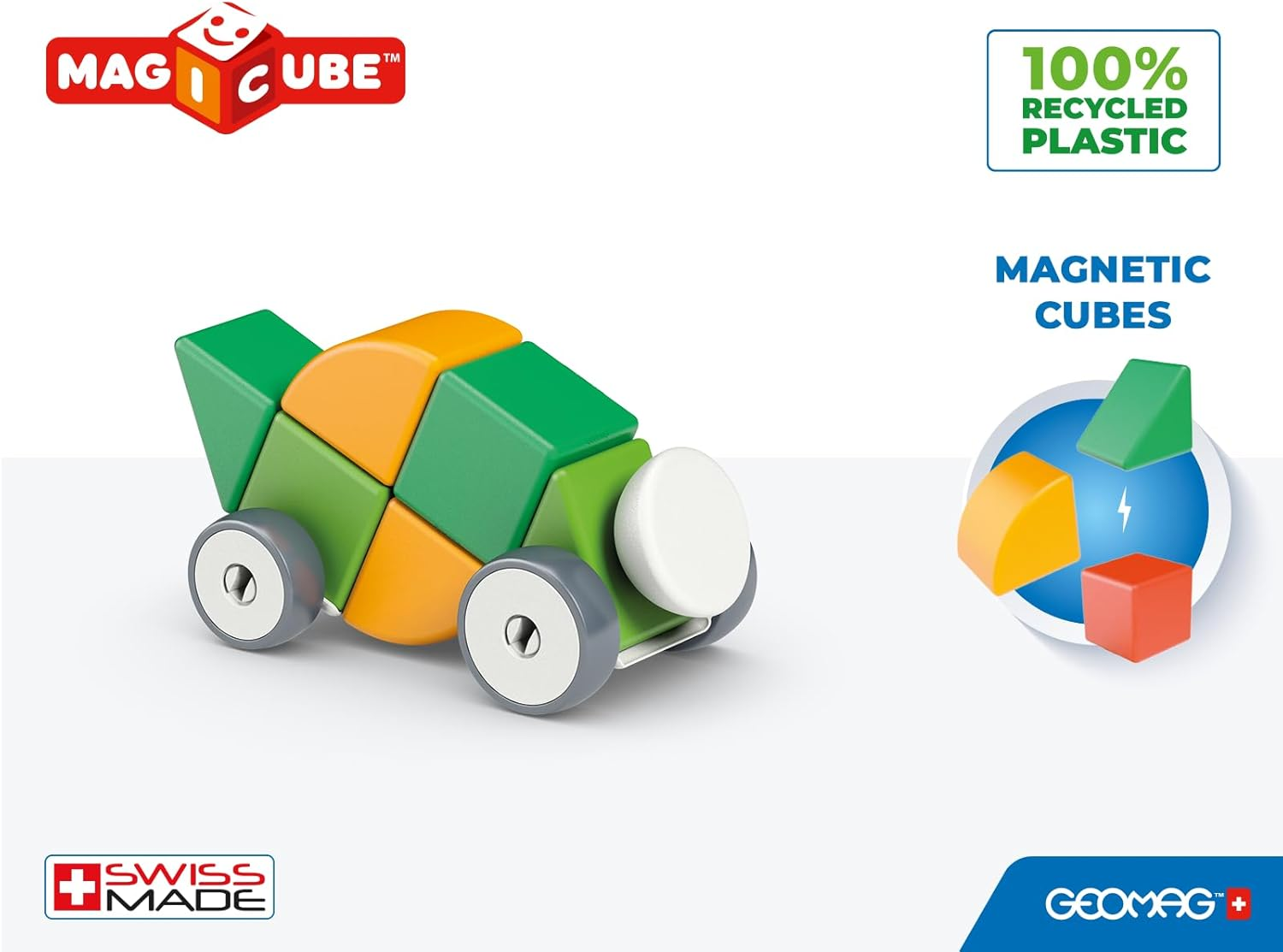 Geomag - Magicube 1+ Shapes Wheels - Magnetic Blocks for Kids - 4 Colours and Shapes - 13 Pieces image number 3