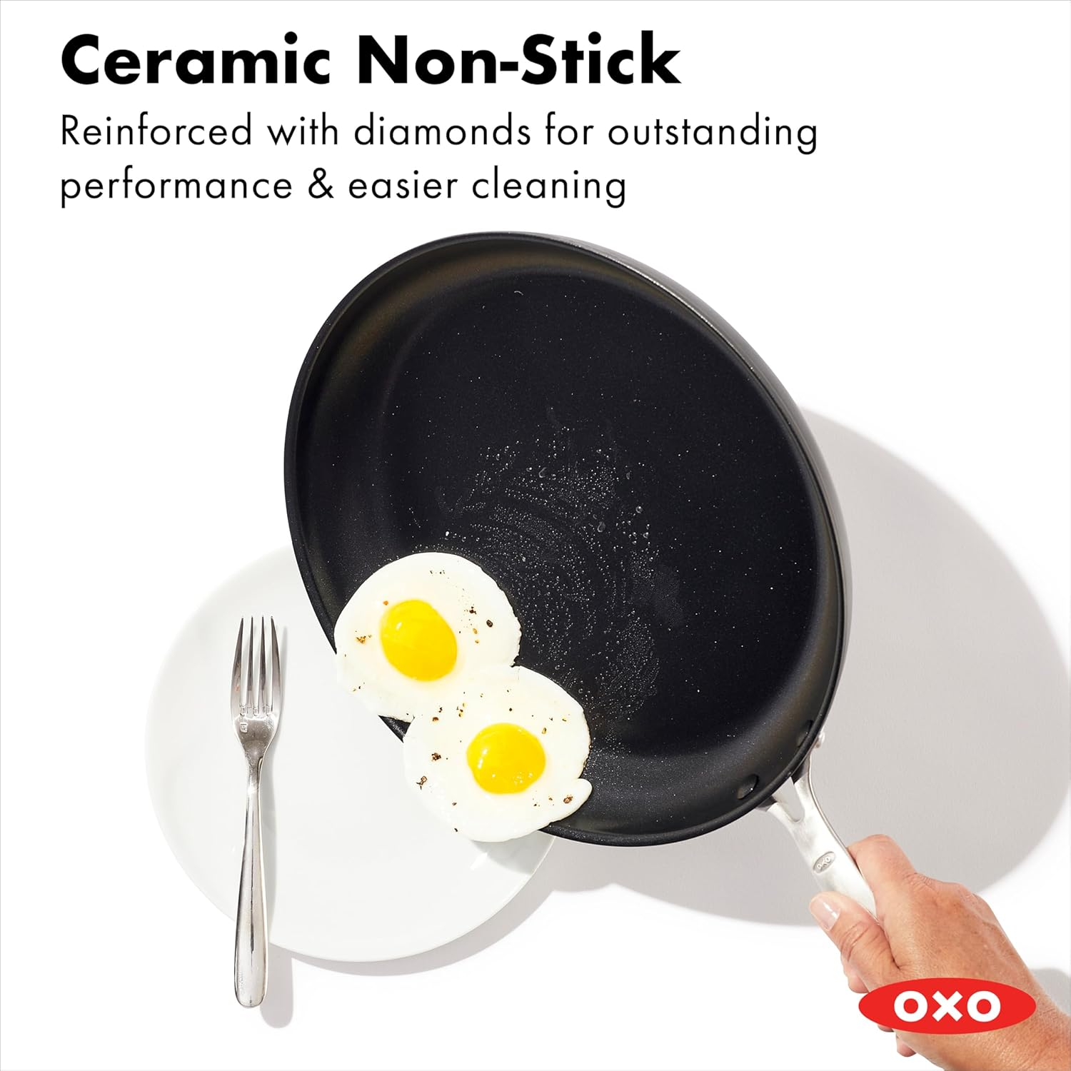 OXO Good Grips Pro Hard Anodized Pfas-Free Nonstick 30Cm Frying Pan Skillet, Dishwasher Safe, Oven Safe, Stainless Steel Handle, Black image number 3