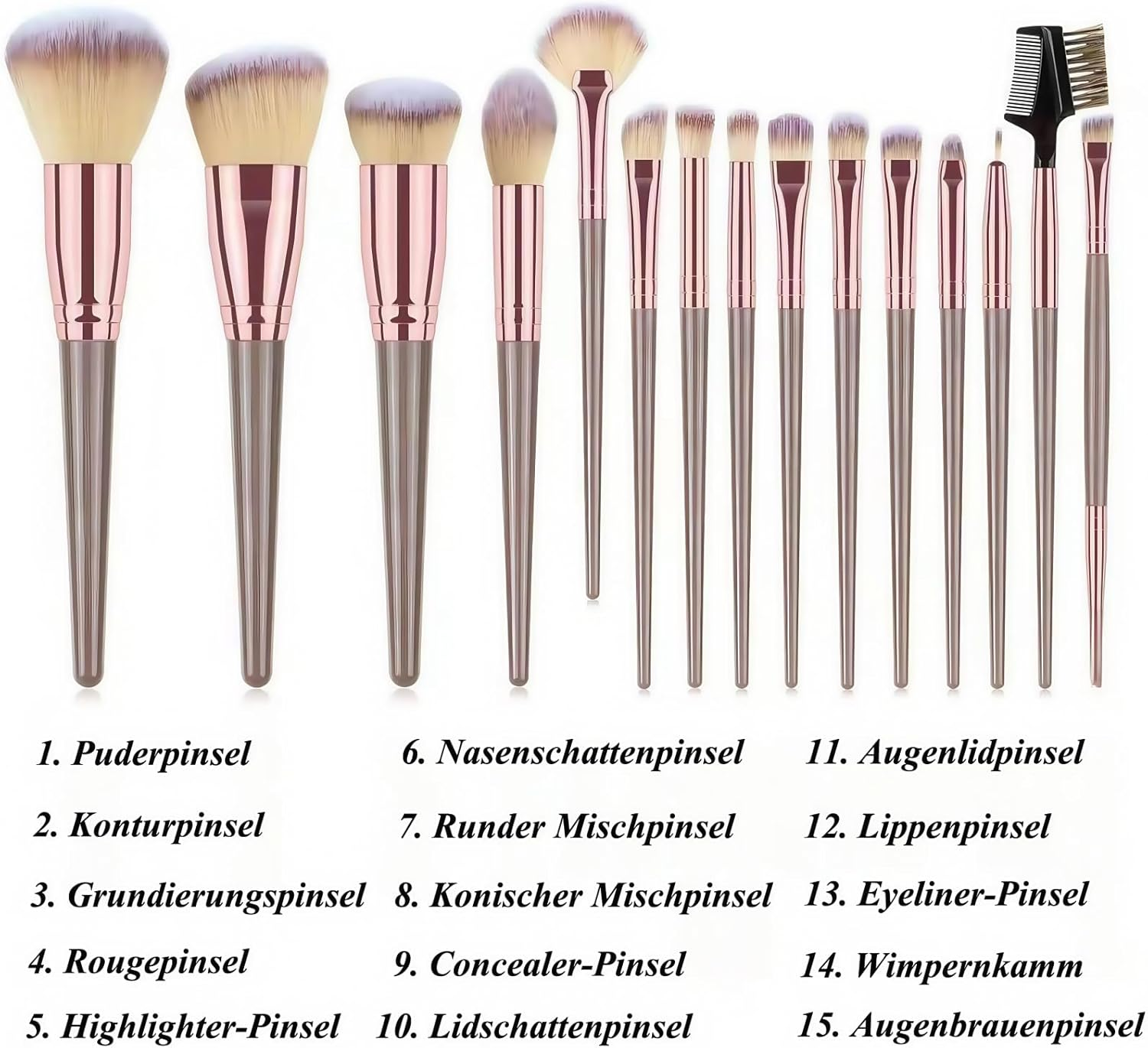 TANSAR 15 Pieces Makeup Brush Set, Professional Makeup Brush Set in Coffee Brown, Makeup Brush Set with Leather Bag, Travel Size for Highlights and Contours