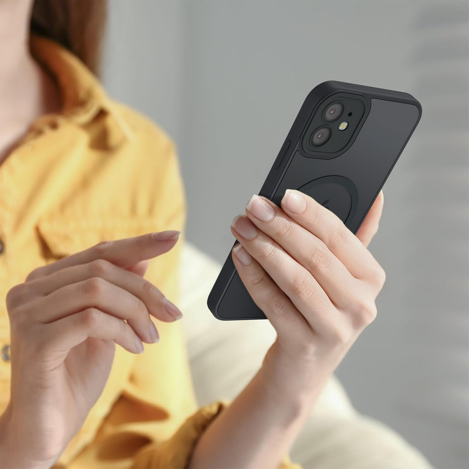 Magnetic Case for Iphone 12 Case, [Compatible with Magsafe] Drop Protection Skin-Friendly Shockproof Protective Translucent Matte Case Cover for Iphone 12 - Black image number 5