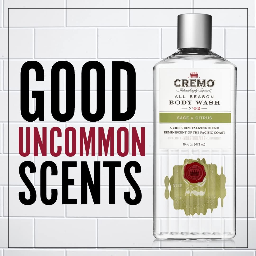 CREMO - Moisturising Body Wash for Men | Revitalising Shower Gel | Sage & Citrus Fragrance | 473Ml image number 3