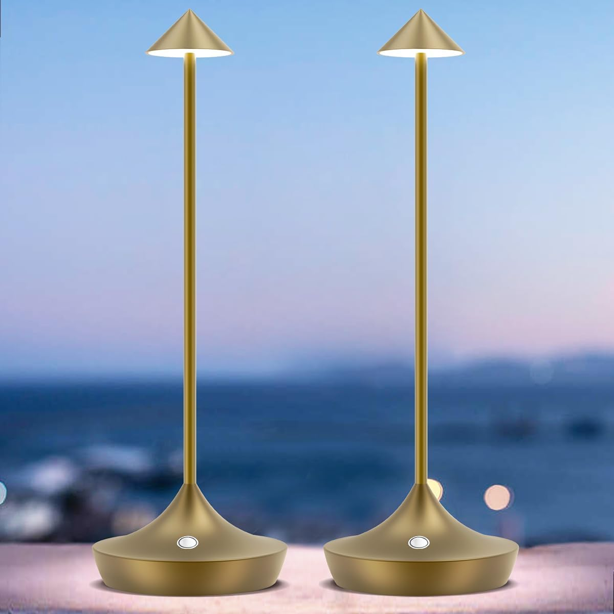 Bravzurg LED Battery Table Lamp Wireless Set of 2, Modern Dimmable Wireless Table Lamp 6000 Mah, Aluminium, Waterproof, Table Lamps Rechargeable for Outdoor Indoor Restaurant Bedside Table Patio