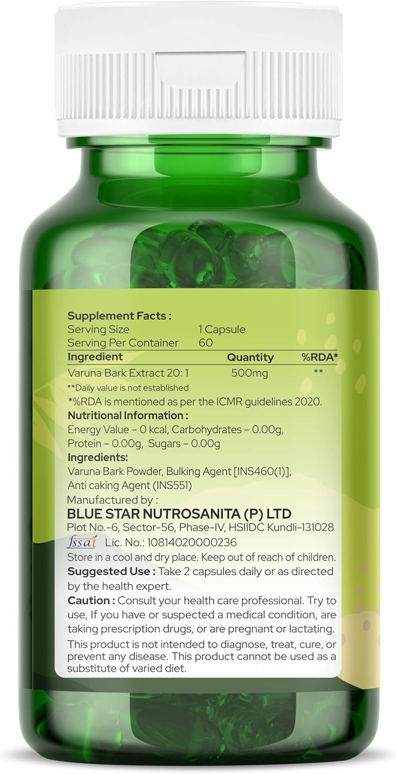 Organic Zing Varuna Bark Extracted from Crataeva Nurvala - Vegan & Gluten Free - 60 Capsules 500Mg. image number 6