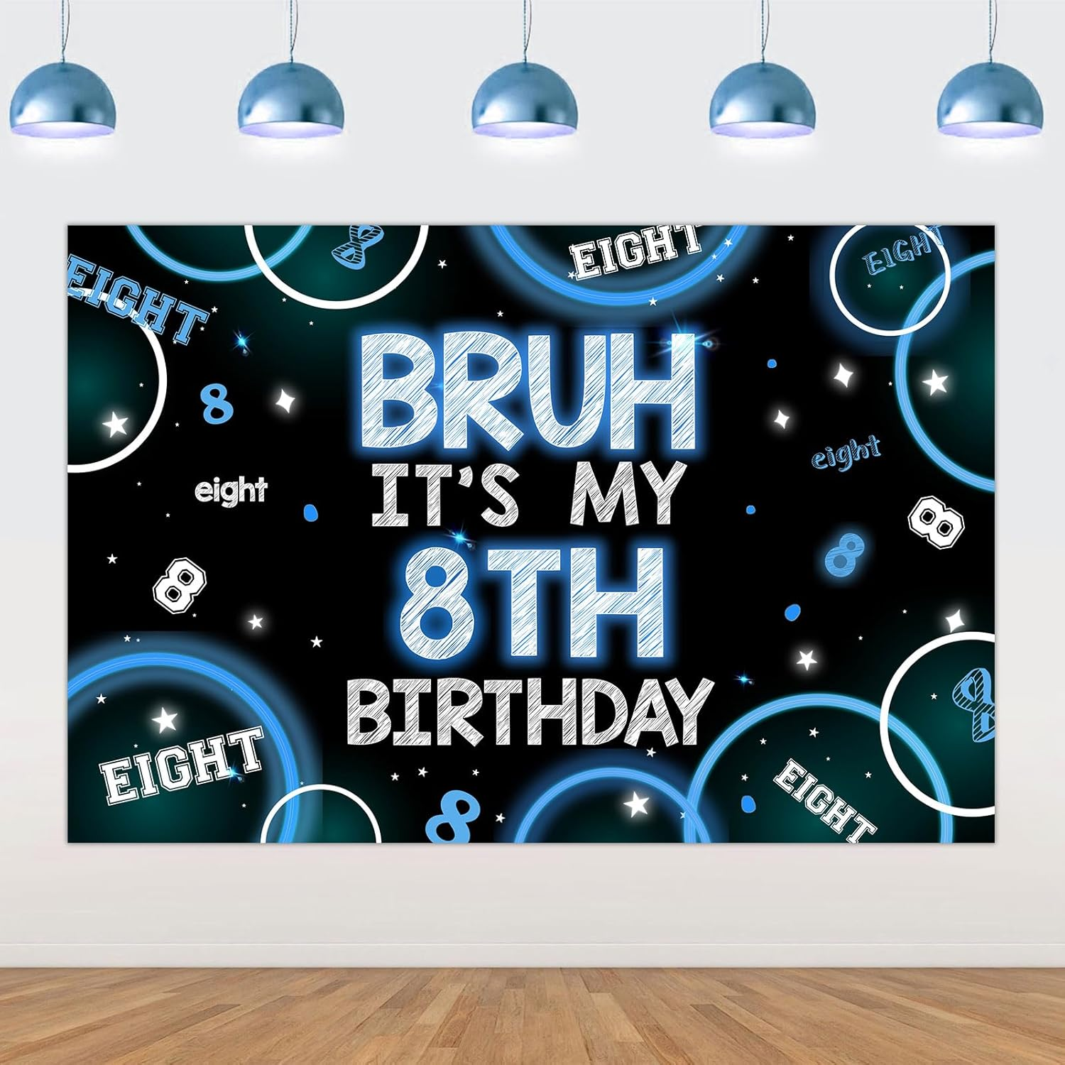 Wonmelody Bruh It&rsquo;S My 8Th Birthday Decor 4.92*3.28Ft Bruh It&rsquo;S My 8Th Birthday Backdrop Banner Blue Black 8Th Birthday Decor for Boy Happy 8Th Birthday Party Supplies Eight Years Old Photo Booth Prop image number 5