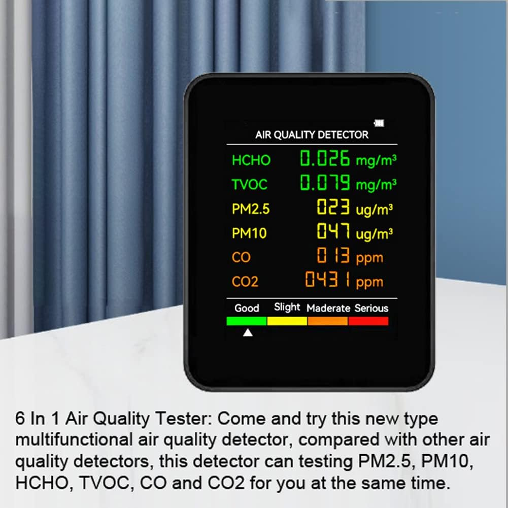 Eacam Air Quality Tester, 6 in 1 PM2.5 PM10 HCHO TVOC CO CO2 Multifunctional Air Quality Detector, CO Carbon Dioxide Formaldehyde Monitor LCD Large Screen Display Portable Home Office Hotel Desktop image number 5