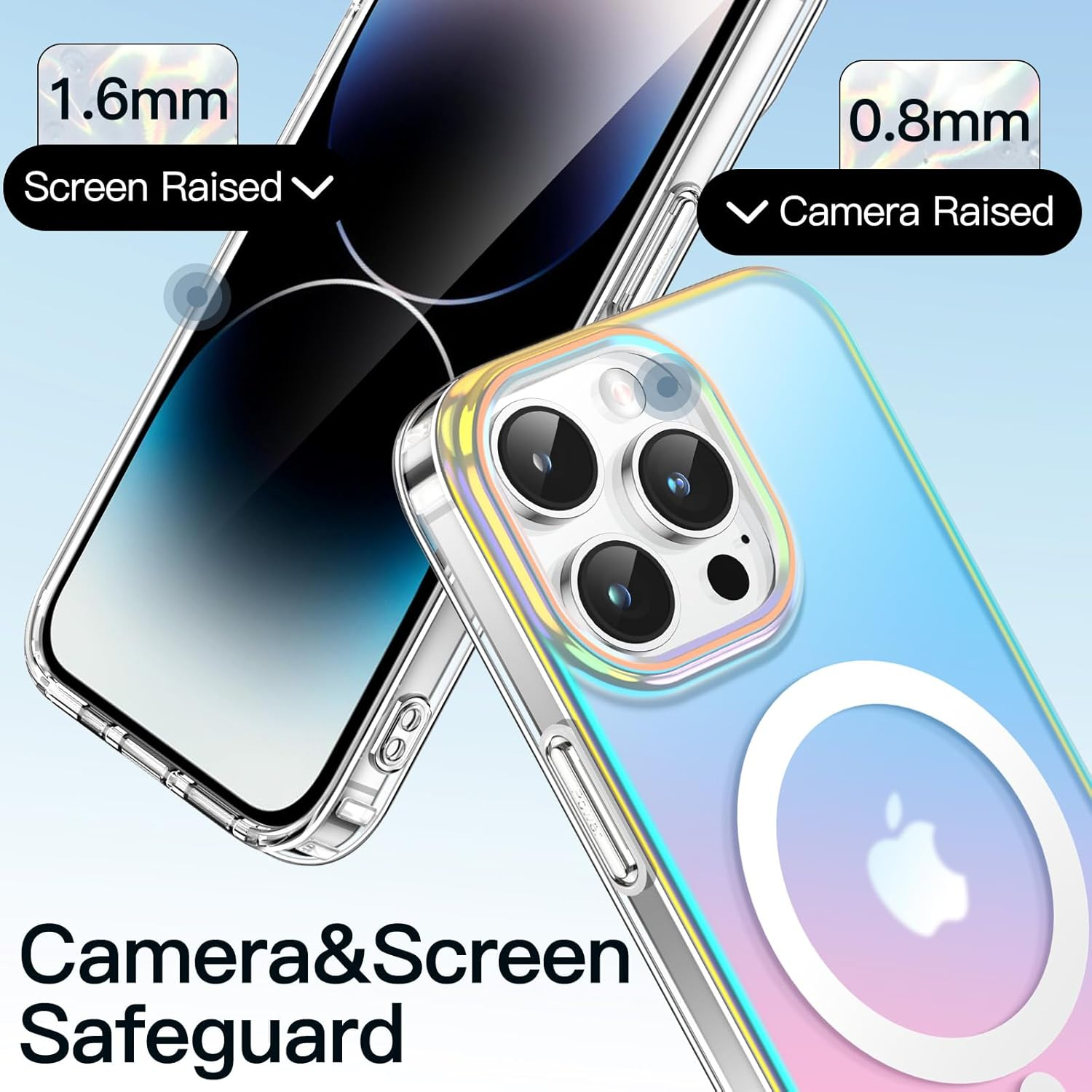 Jetech Iridescent Case for Iphone 14 Pro 6.1-Inch Compatible with Magsafe, Cute Unique and Aesthetic Design, Colorful Fluorescent Translucent Back Shockproof Phone Cover (Iridescent) - Iridescent Black image number 2