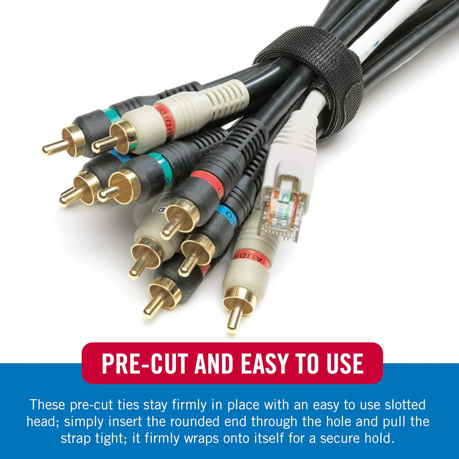 VELCRO Brand 150Pk Cable Ties Value Pack | Replace Zip Ties with Reusable Straps, Reduce Waste | for Wire Management and Cord Organizer | 8 X 1/2" Thin Pre-Cut Design, Black and Gray image number 4