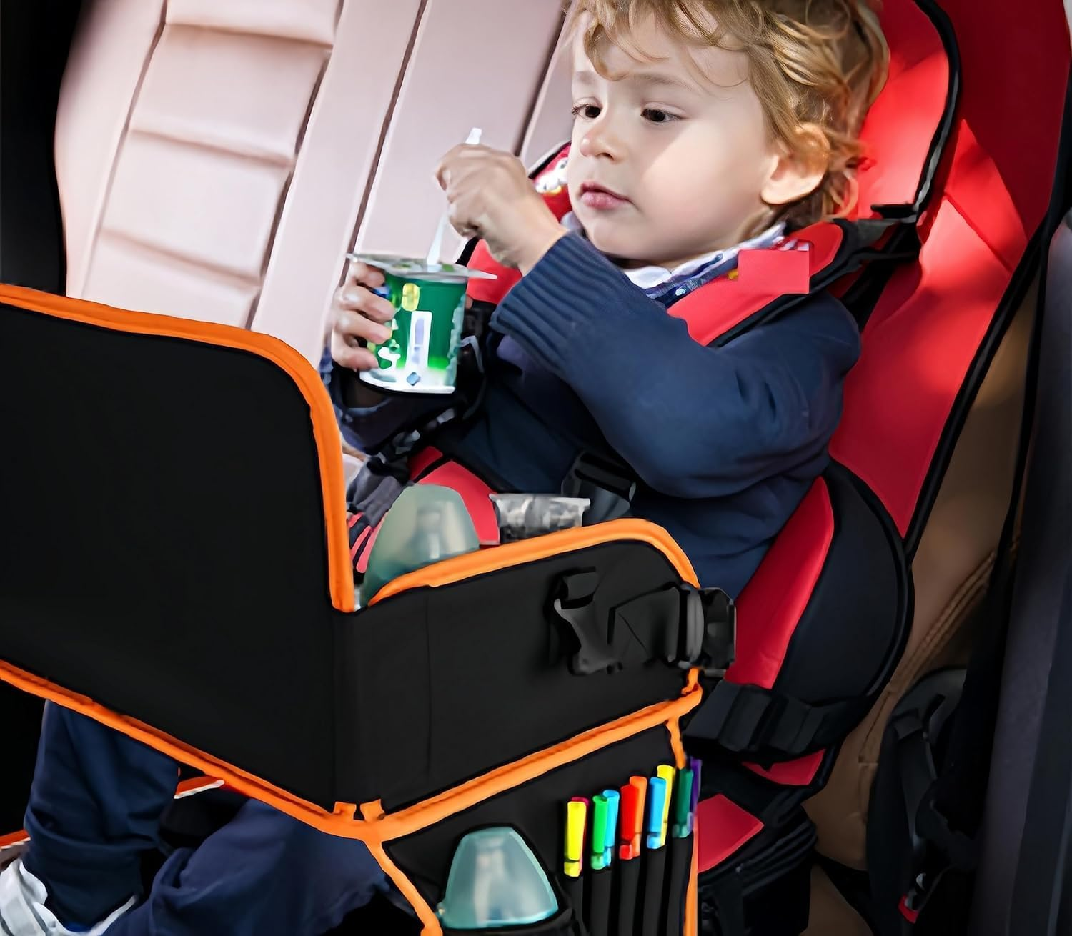 Heyinova Travel Tray,For Kids Car Seat,Car Seat Organizer Toddler with Dry Erase Board Car Lap Desk Table with Ipad Holder, Storage Pocket, Kids Active Eating Tray for Road Trip, Airplane, Stroller image number 6