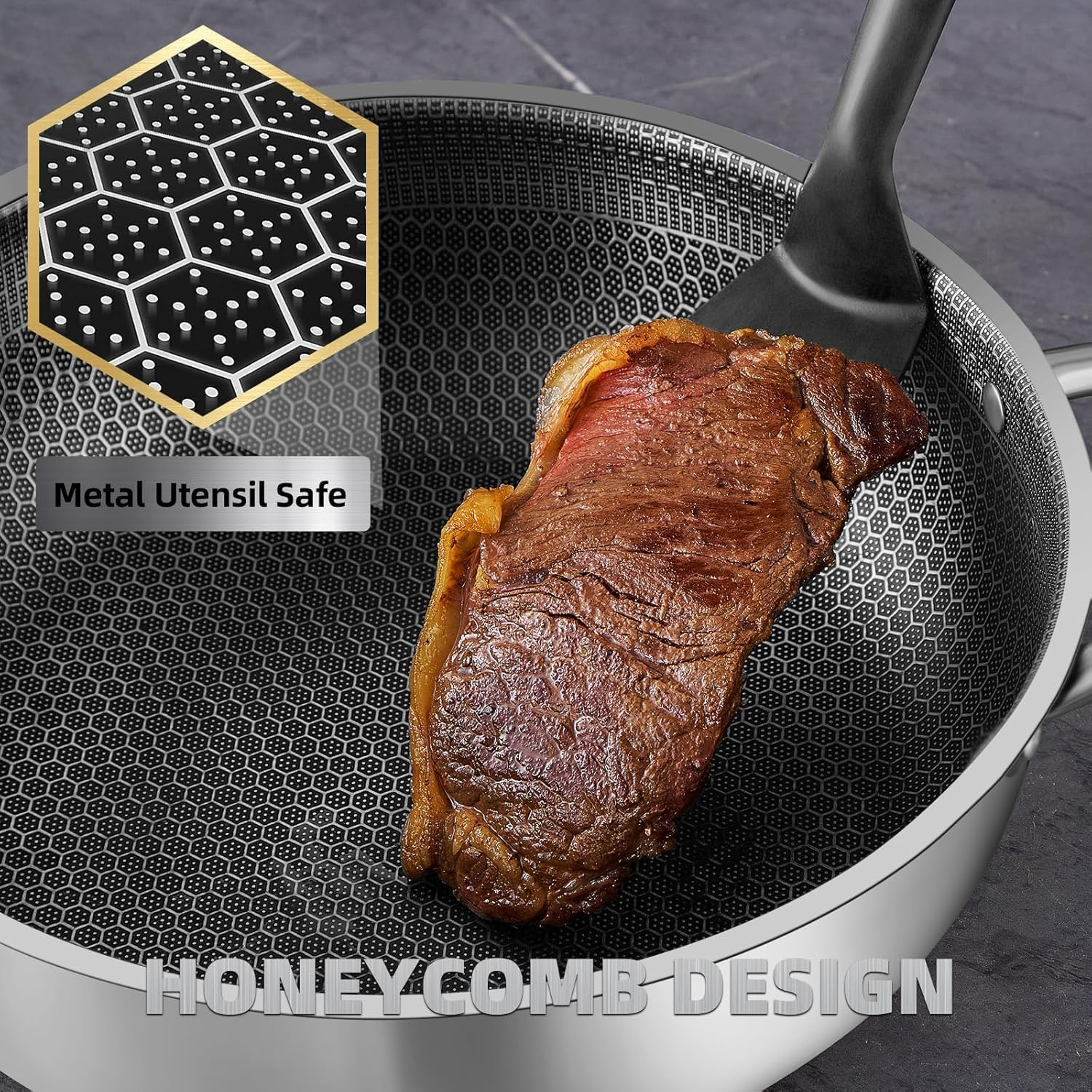 Stainless Steel Saute Pan, Cookware with Lid, 30CM Deep Frying Pan, Nonstick Cooking Pot with Handles, Large Skillet, Wok Pan Compatible with All Cooktops, Dishwasher Safe