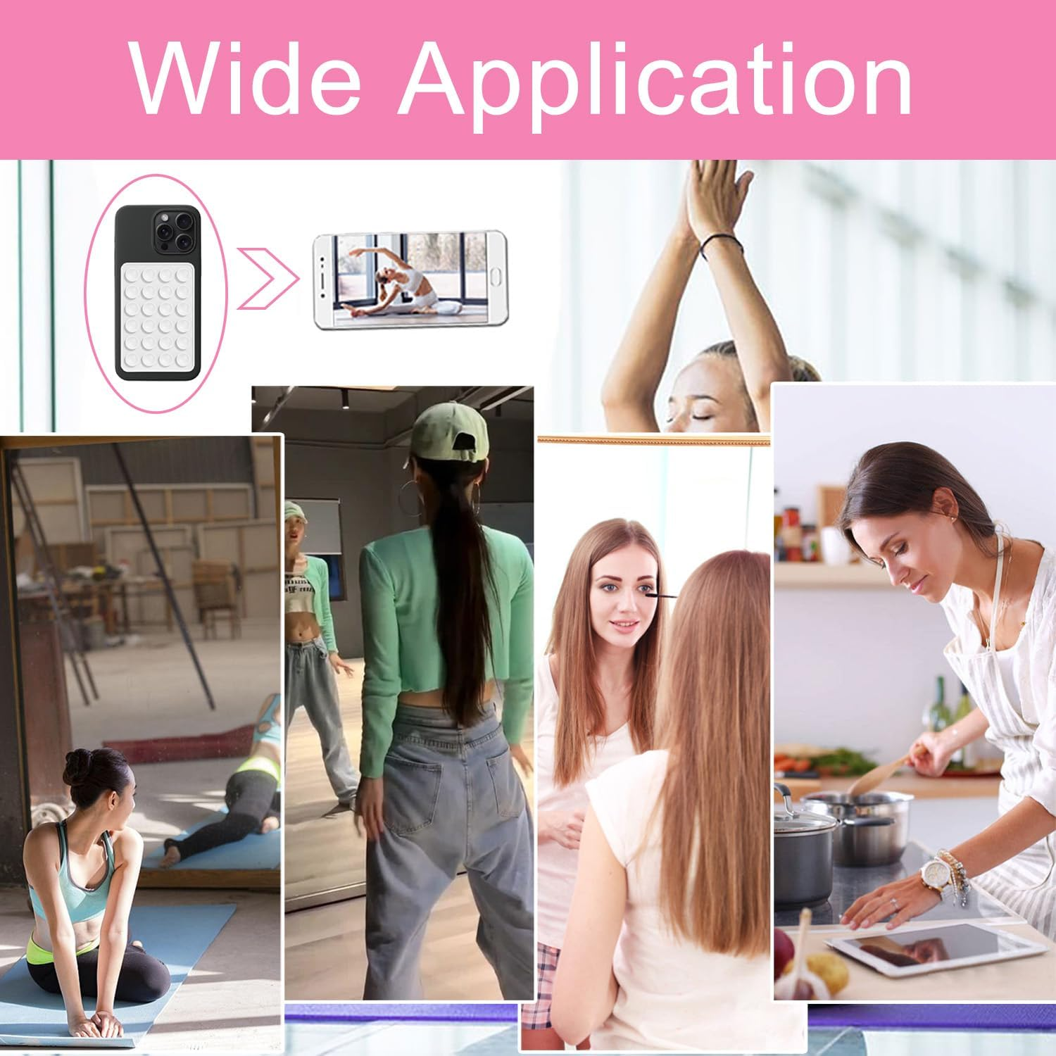 Mobile Phone Suction Cup, Silicone Suction Cups for All Mobile Phone Models, 4 Non-Slip Mobile Phone Holders for Selfies and Videos, Hands-Free, Durable and Easy to Use (2 Black + 2 White) image number 2