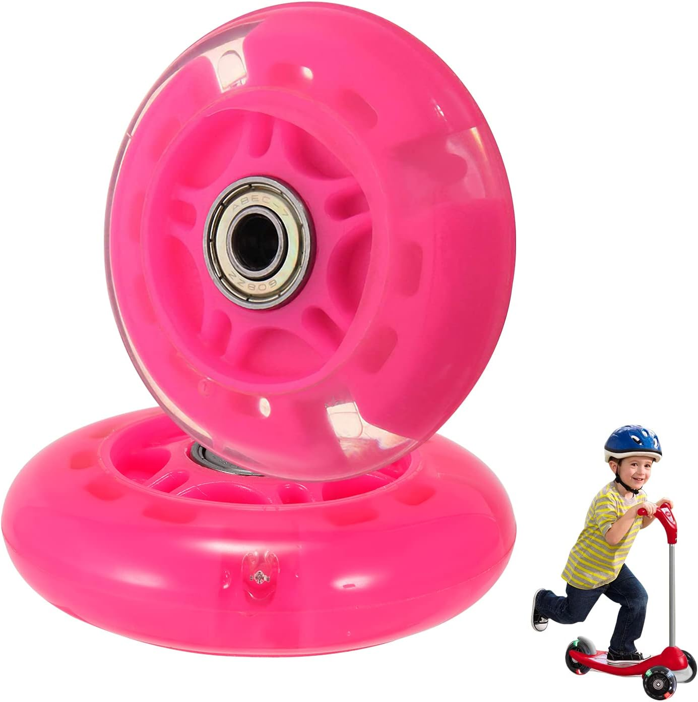 Scooter Replacement Wheels, LED Flash Wheel 80MM, Mini Maxi Micro Scooter Skate Wheels Flashing Roller Lights Back Rear ABEC-7 80MM for Kids & Teens Indoor Outdoor Skating (1Pc)