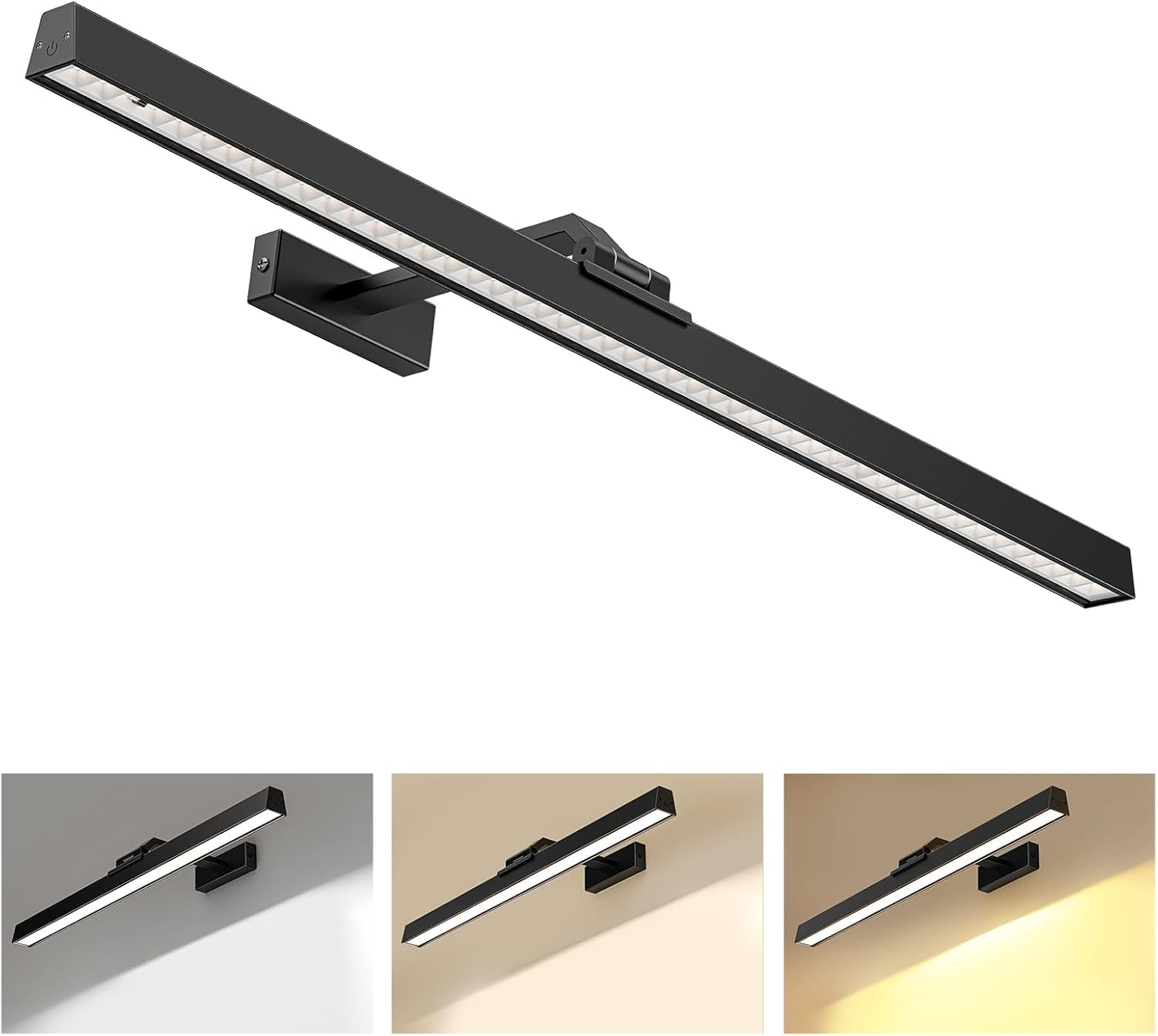 Hudyogy Wall Picture Light, 24In Battery-Powered Gallery Light for Artwork, CCT Dimmable Rechargeable Battery Wall Lamp with Remote Control for Living Room, Gallery, and Dartboard (Gold)