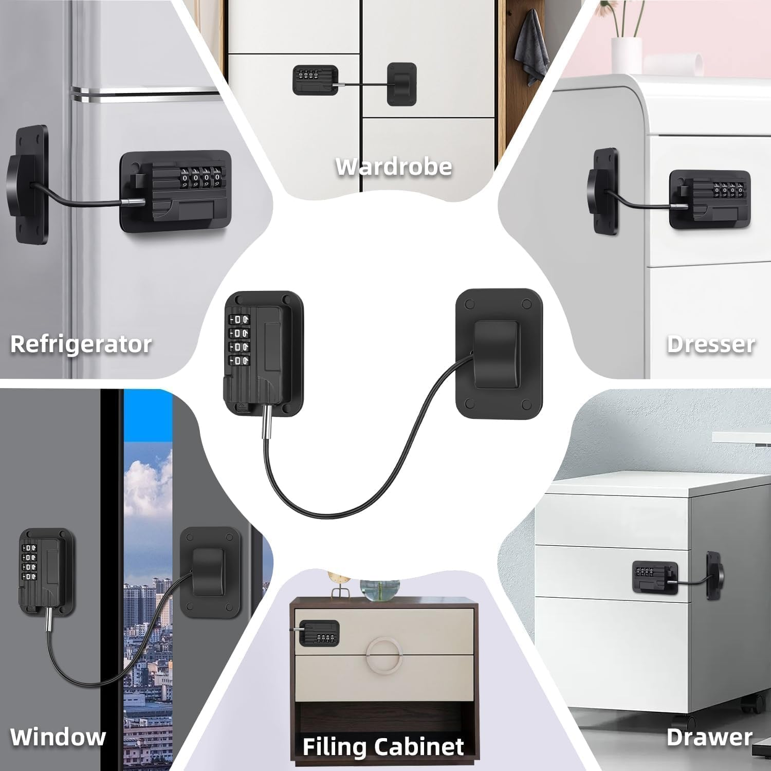 2PCS 4-Digit Password Fridge Lock &ndash; Child Safety Refrigerator Door Lock with Combination Code, Cabinet & Drawer Lock for Kids, Oven & Window Security Lock (Black) image number 6