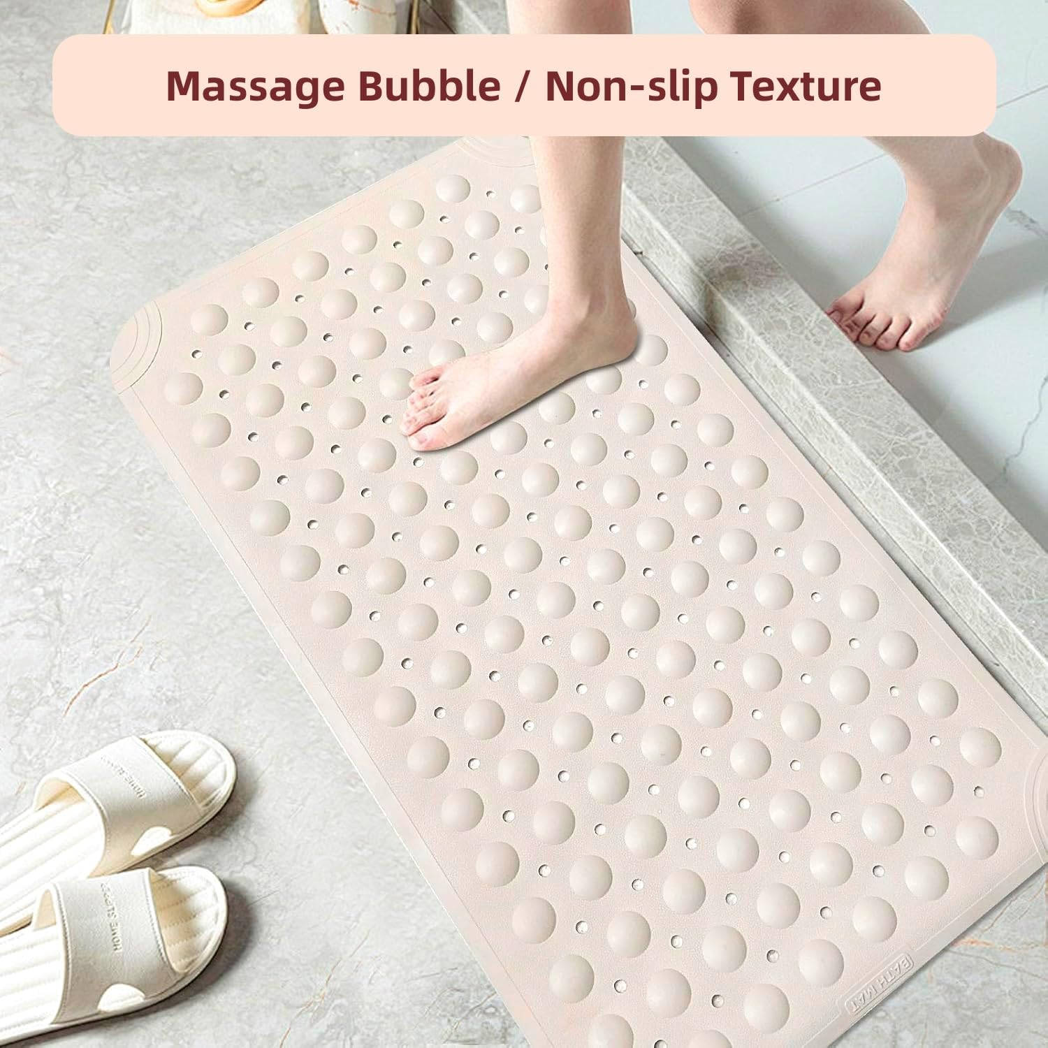 Non Slip Shower Mats for inside Shower, TPE Bathtub Mat Non-Slip, Bath Mat for Tub with Suction Cups, Drain Holes Bath Tub Mat for Bathroom，Bath Mat for Tub with Suction Cups（White） image number 4