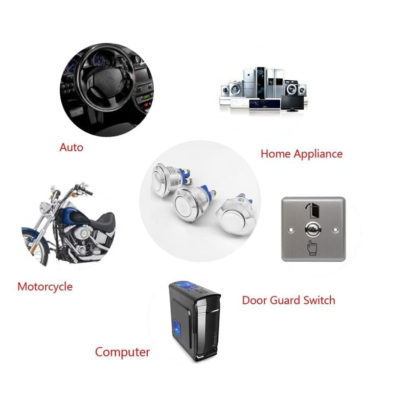 Walquicks 5 PCS 16MM Momentary Push Button Switch, UL Certified Waterproof IP67 Stainless Steel High round Cap, 250V AC 5A 12V-36V DC 2A, High Flush Screw Terminals image number 3