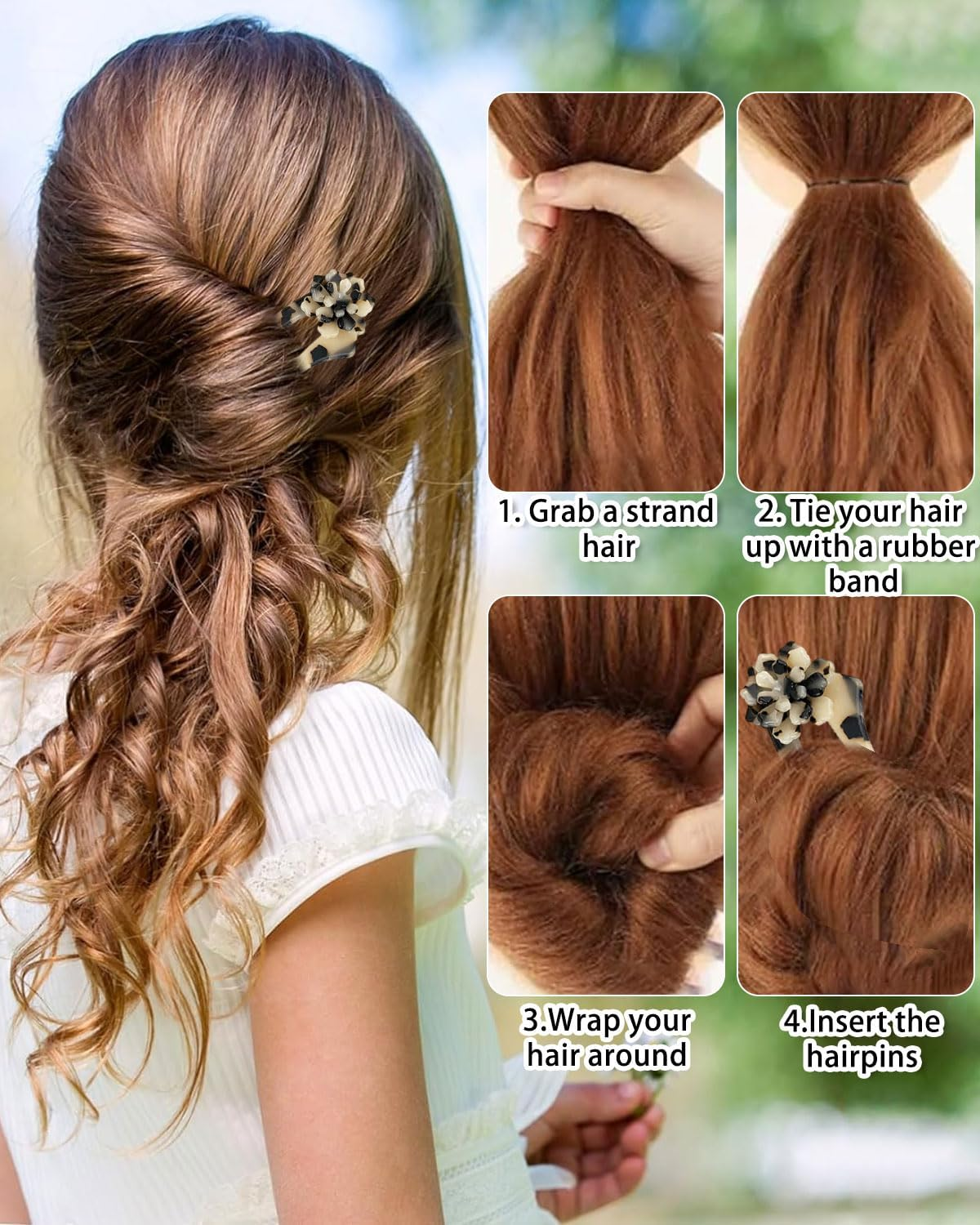 JUKOTA 2 Pieces U-Shaped Hair Pins French Style French Style Hairpin Flower Hair Clips Headpiece for Women and Girls Hair Styling Accessories image number 3