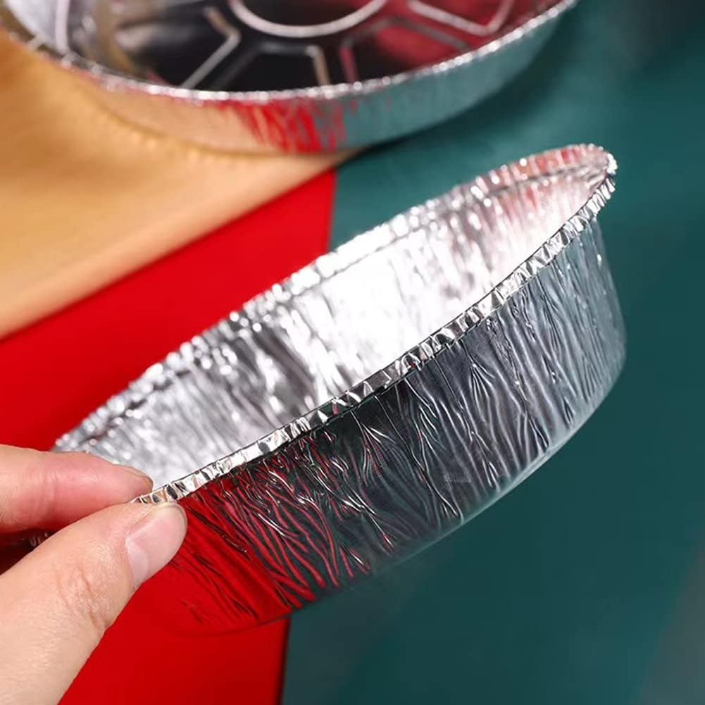 50Pcs round Foil Trays, Disposable Foil Baking Trays, Aluminium Foil Tray Containers, Oven Air Fryer round BBQ Oilproof 8Inch Aluminum Foil Liner Roasting(Size:20.3Cm/8Inch) image number 3