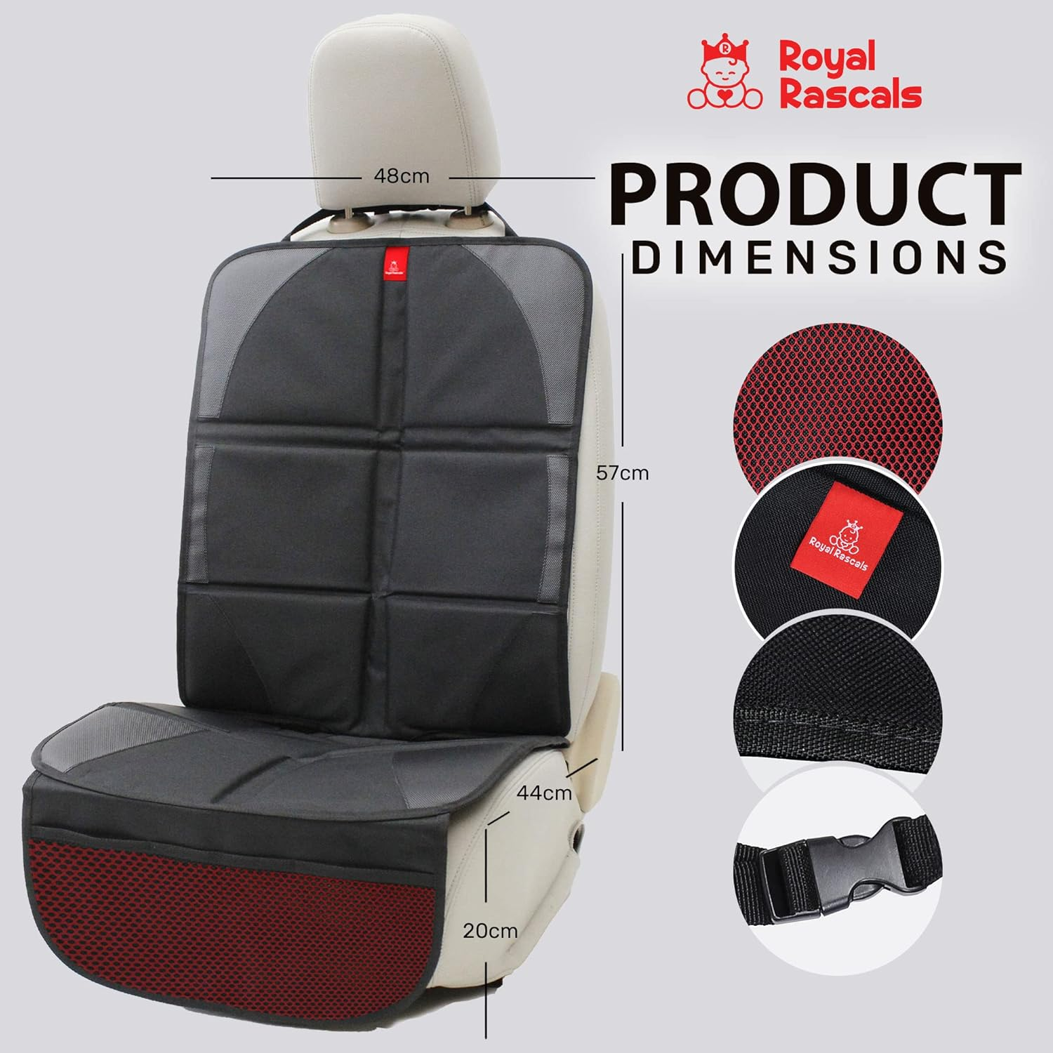 Royal Rascals Baby Car Seat Protector for Baby Seat, Padded Car Seat Covers with Headrest Fastener, Universal Car Seat Covers with Organiser Pockets - Waterproof Baby Car Seat Covers - Single Pack