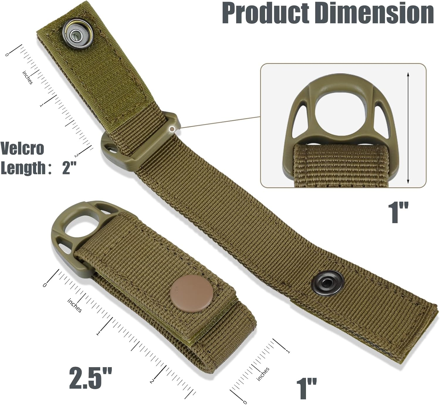 KUNN Nylon Duty Belt Keeper with Hook and Loop Snap,Belt Keepers for 2.25" Duty Belt, Tool Belt Accessories with Suspender Loops Attachment, 4 Pcs - Khaki image number 5
