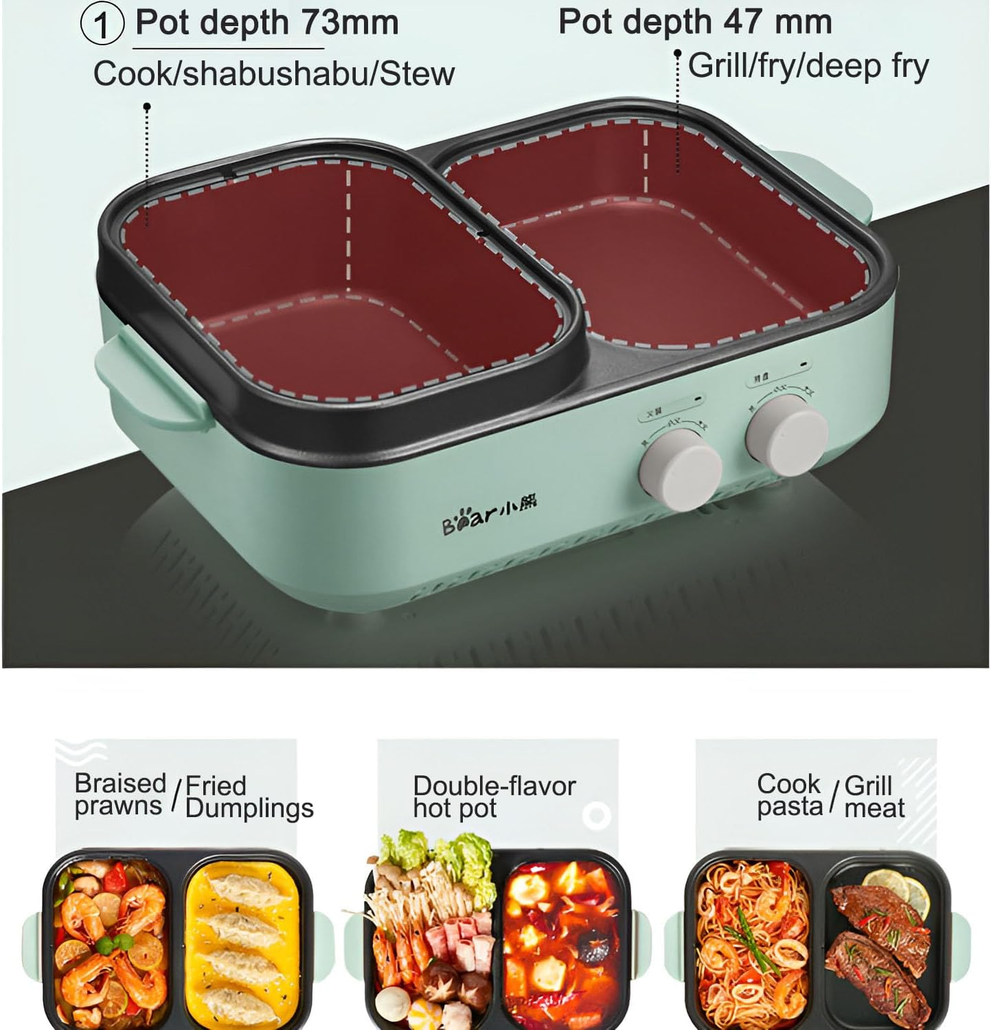 2-In-1 Electric Grill with Hot Pot,Non-Stick Electric Cooking Pot for Steak, Shabu-Shabu, Noodles, Simmering and Sauteing, Independent Dual Temperature Control Korean Barbecue Grill Pan image number 1