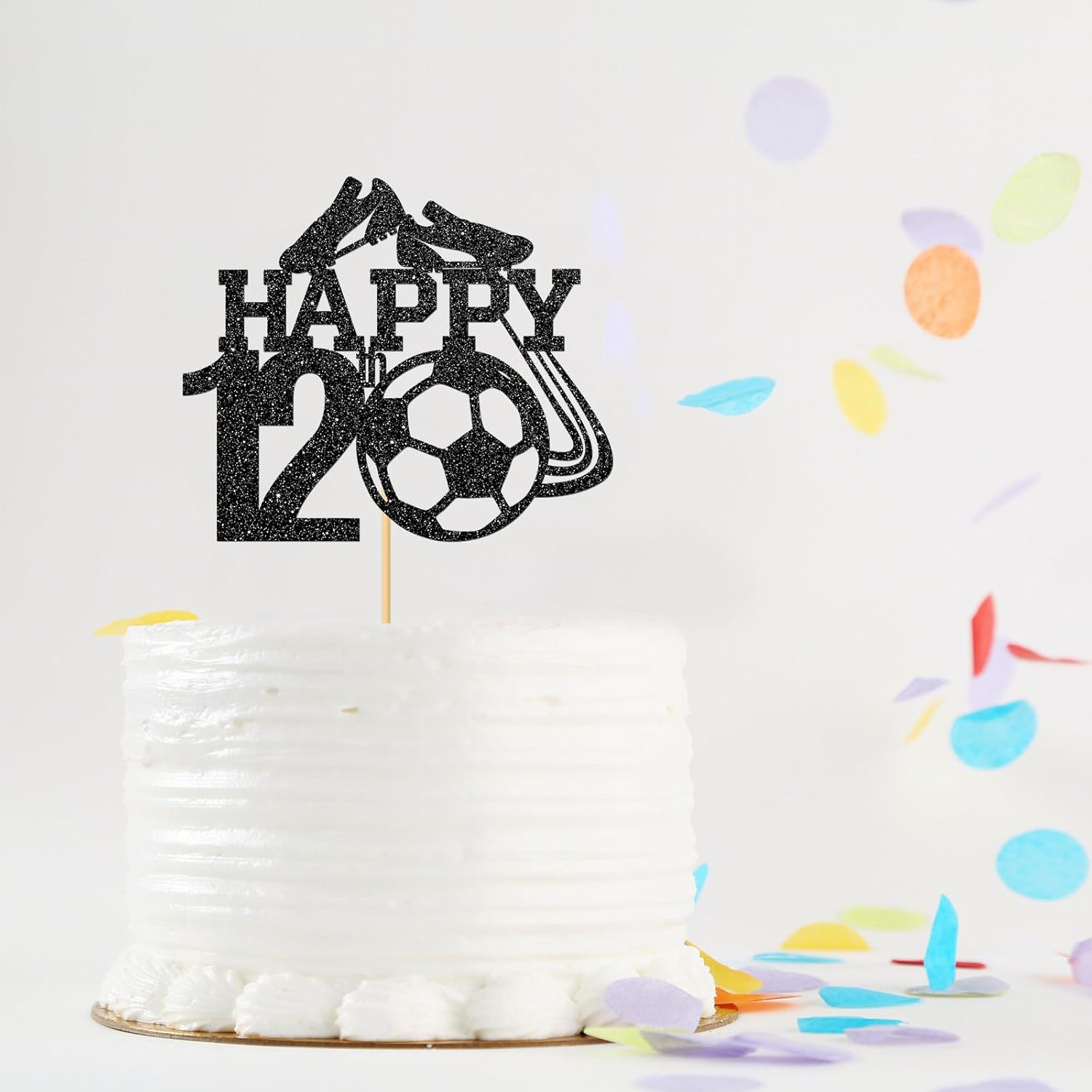 Monmon & Craft Soccer 12Th Birthday Cake Topper/Sport Theme Soccer Ball Cake Docer/Soccer Player Boy 12Th Birthday Party Decorations - Black Glitter image number 1