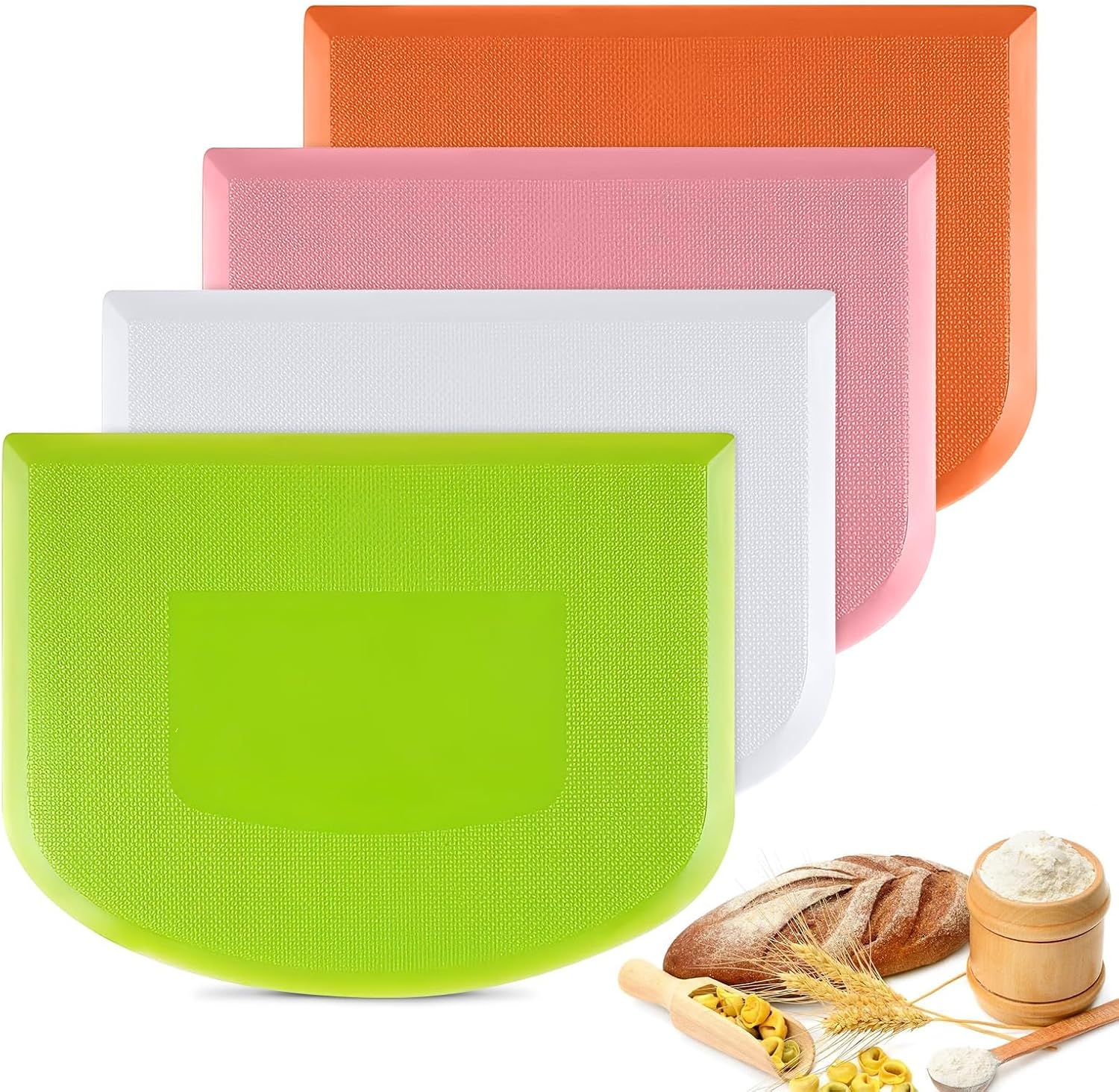 Dough Scraper, 4 Pcs Plastic Dough Cutter Bench Scraper, Multipurpose Food Scrappers for Cake Decorating Baking (Pink, Green, White, Orange) image number 1