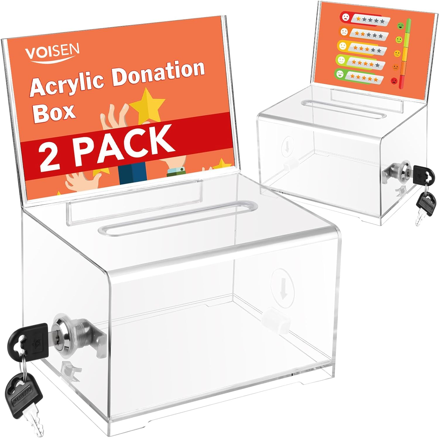 VOISEN Acrylic Donation Box with Lock, Black Tip Jar with Sign Holder, Suggestion Box for Fundraising, Donation, Bar, School Voting, 6.2X4.6X3.9 Inch - 1 image number 2