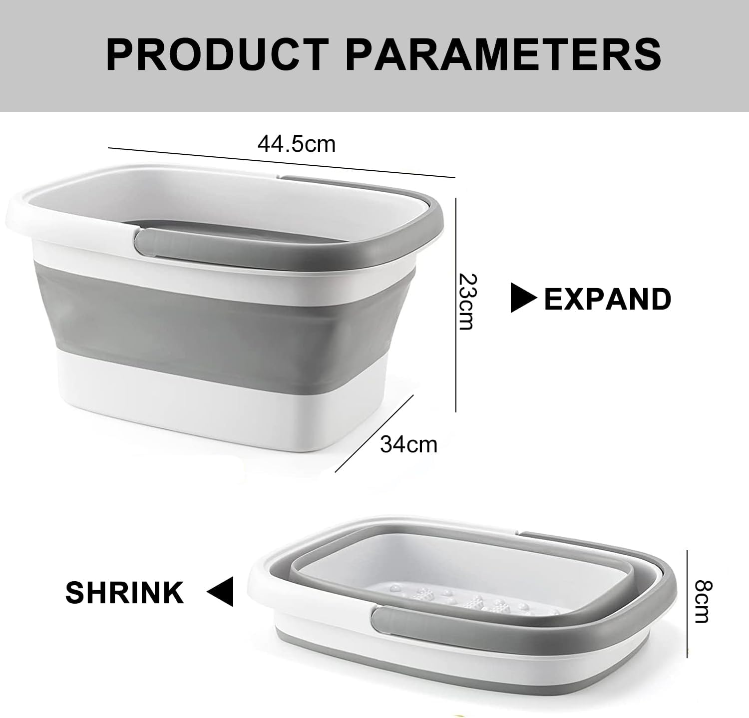 Collapsible Foot Bath Basin for Soaking Feet, Foot Soak Tub with Handle,Foldable Foot Bath with Foot Massaging Acupoints to Help Sleep 15L/4 Gallons Massager Foot Soaking Basin Feet (Grey) - Grey image number 6