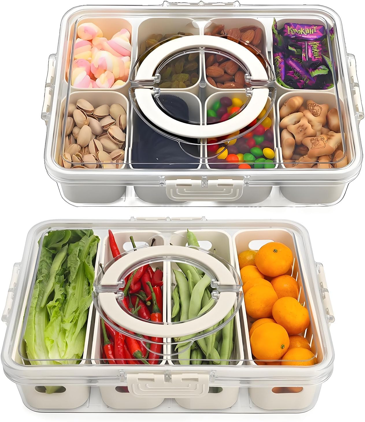 2 Pack Snackle Box Container,Portable Snack Box Compartment Divided Serving Tray with Lid and Handle,Clear Storage Organizer for Fruit Candy Nuts Veggie Perfect for Road Travel Party image number 3