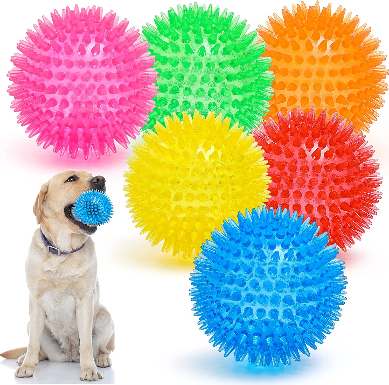 VITEVER 3.5&rdquo; Squeaky Dog Toy Balls (6 Colors) Puppy Chew Toys for Teething, BPA Free Non-Toxic, Spikey Dog Balls for Medium, Large & Small Dogs, Durable Toys for Aggressive Chewers image number 3