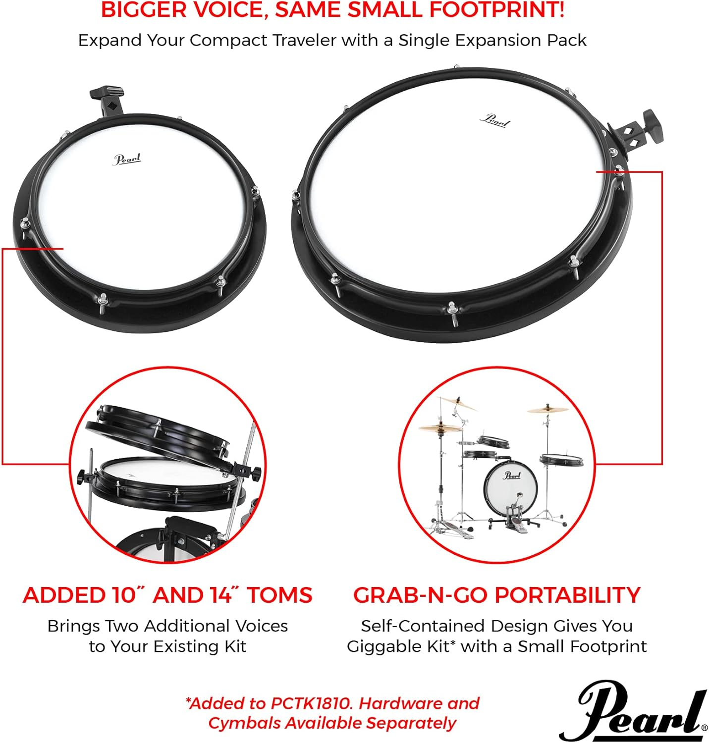 Pearl Compact Traveler 2-Piece Drum Set with Snare Drum (Pctk1810D1) image number 4