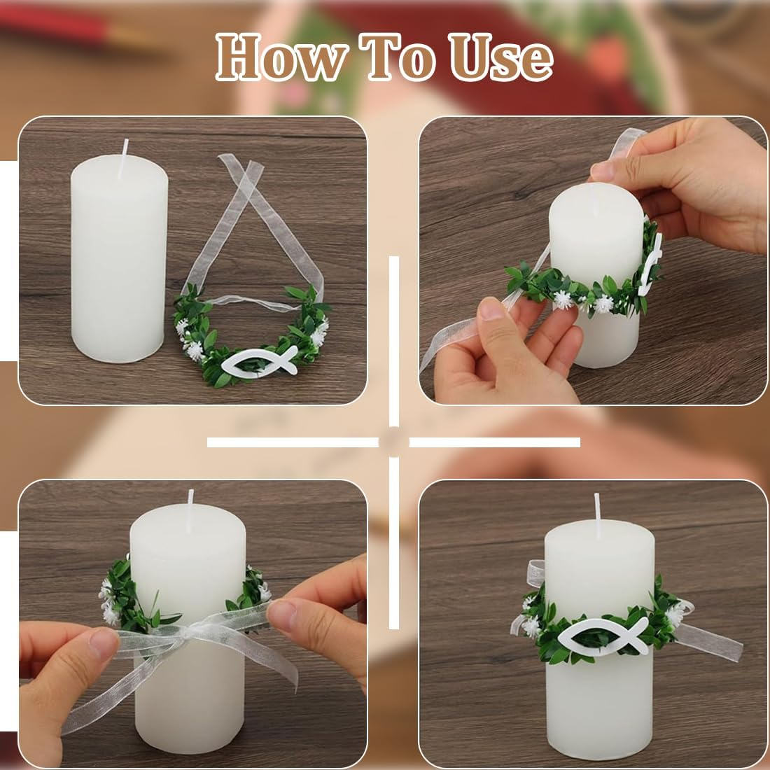 YAYNO Pack of 2 Communion Candles Drip Protection Candle Drop Protection Drip Protection Christening Candles Drip Protection Candle Wreath Christening Candles White Christening Fish Decoration Drip image number 1